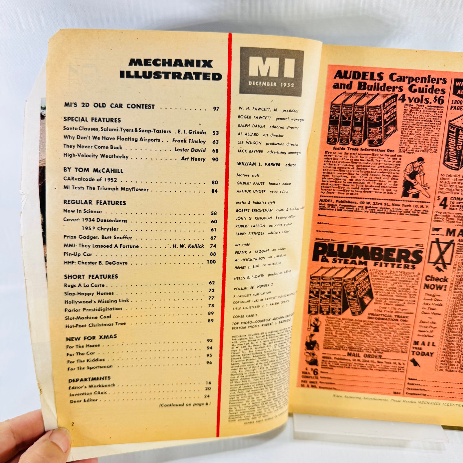 December 1952 Mechanix Illustrated magazine contents page