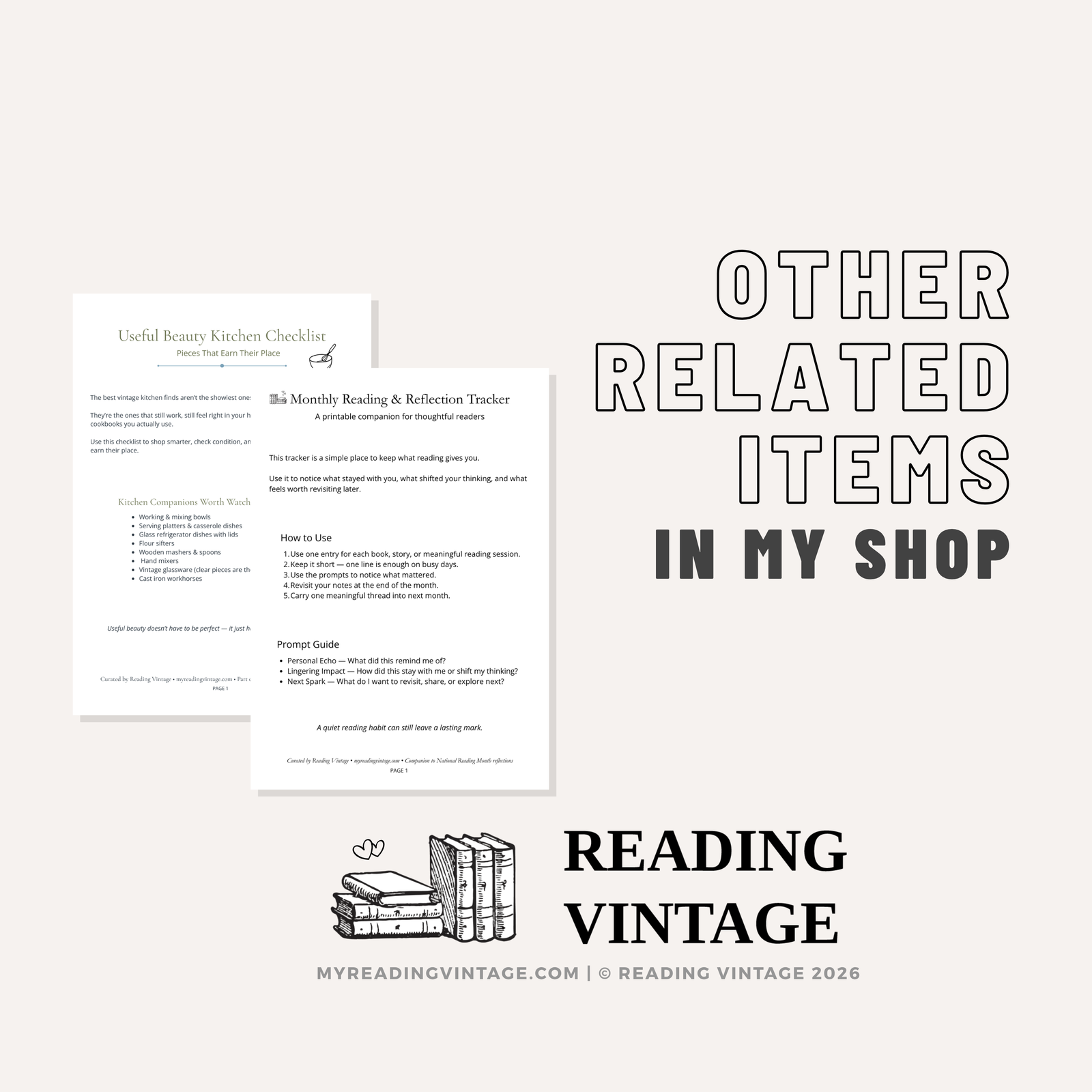 A Reader’s Reflection Printable PDF | Vintage Book Journal Worksheet | Reading Reflection Digital Download