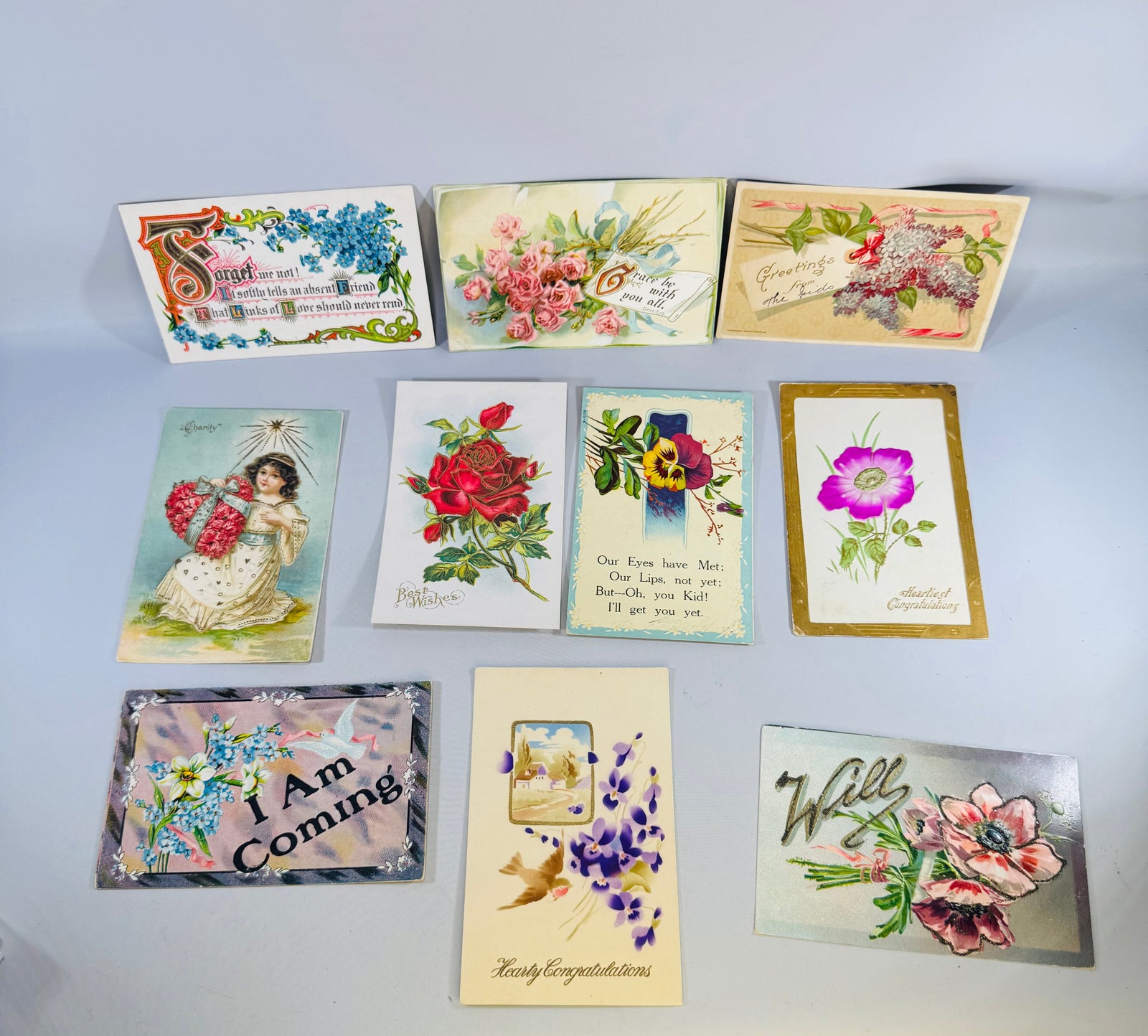 Vintage Floral Postcard Lot 9 Antique Greeting Cards Mailed Unused Embossed Paper Ephemera Bundle