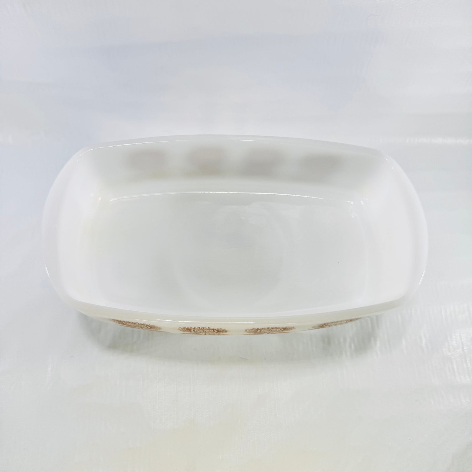 Vintage Pyrex Town and Country brown floral opal glass loaf pan, photo 2 of 8