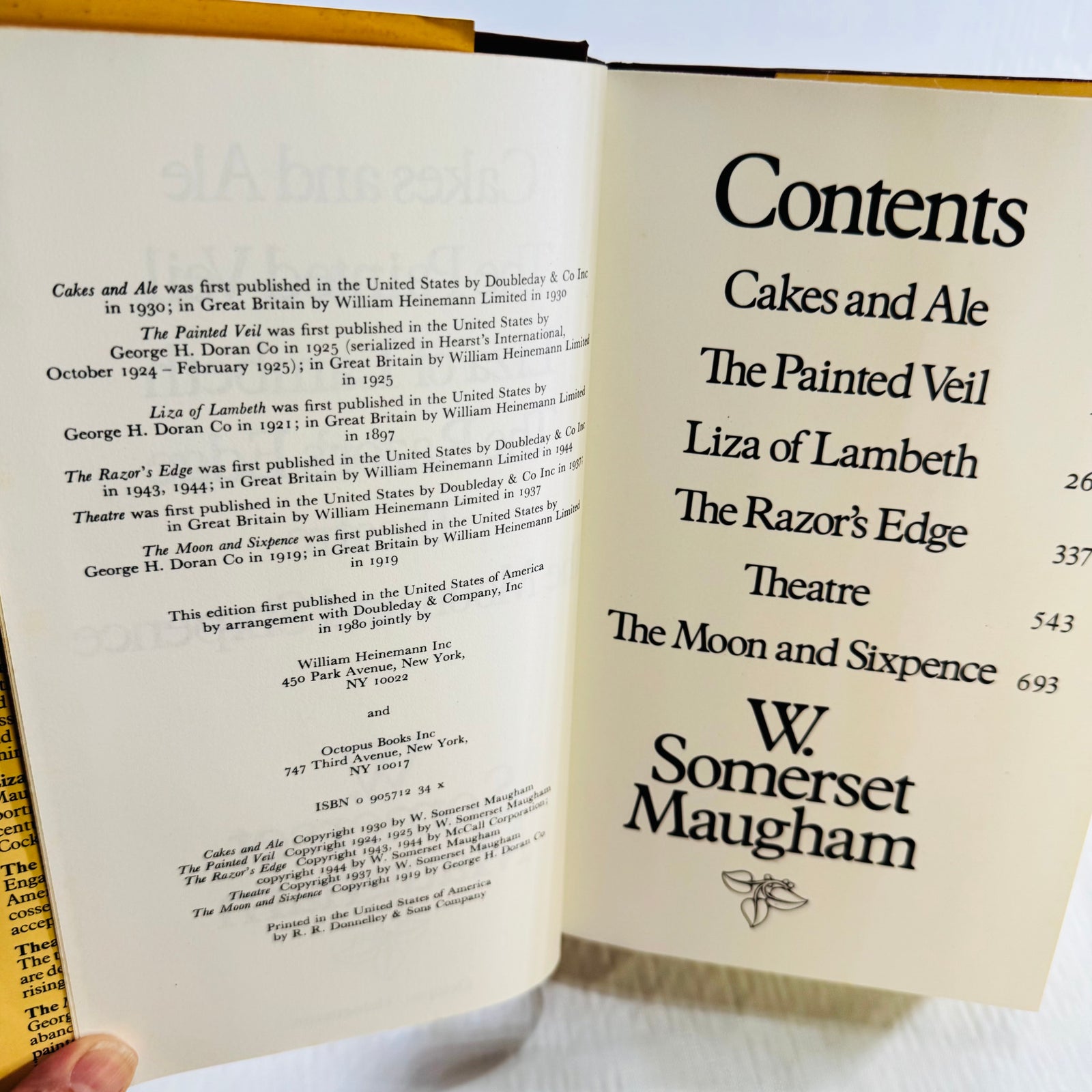 1980 edition copyright page and contents of W Somerset Maugham omnibus