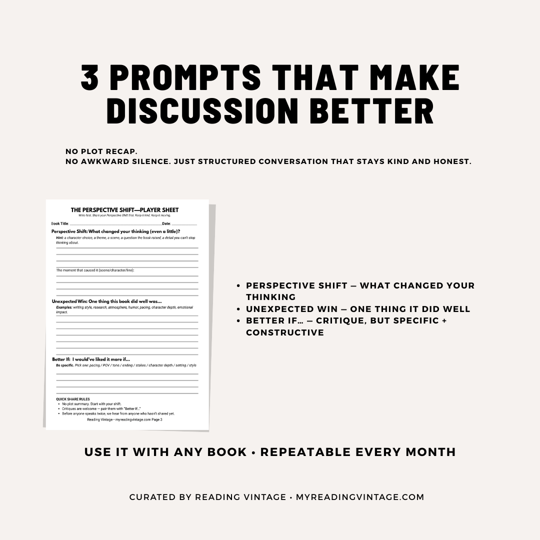 The Perspective Shift Draft – Printable Book Club Game (PDF) | Book Club Activity, Discussion Game (15–25 Min)