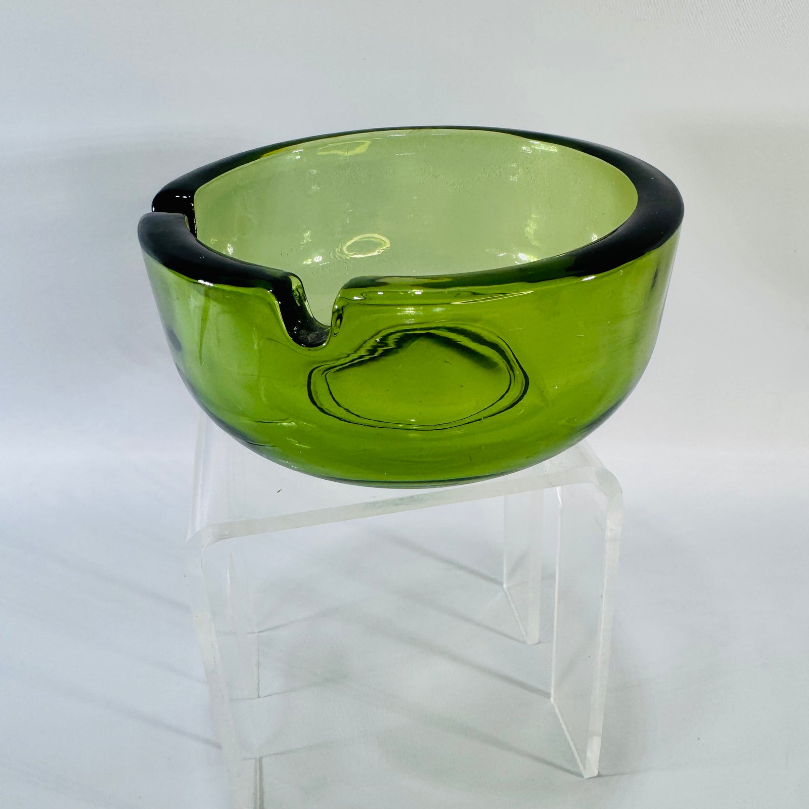 Vintage Green Glass Ashtray | Small Round Trinket Dish Catchall
