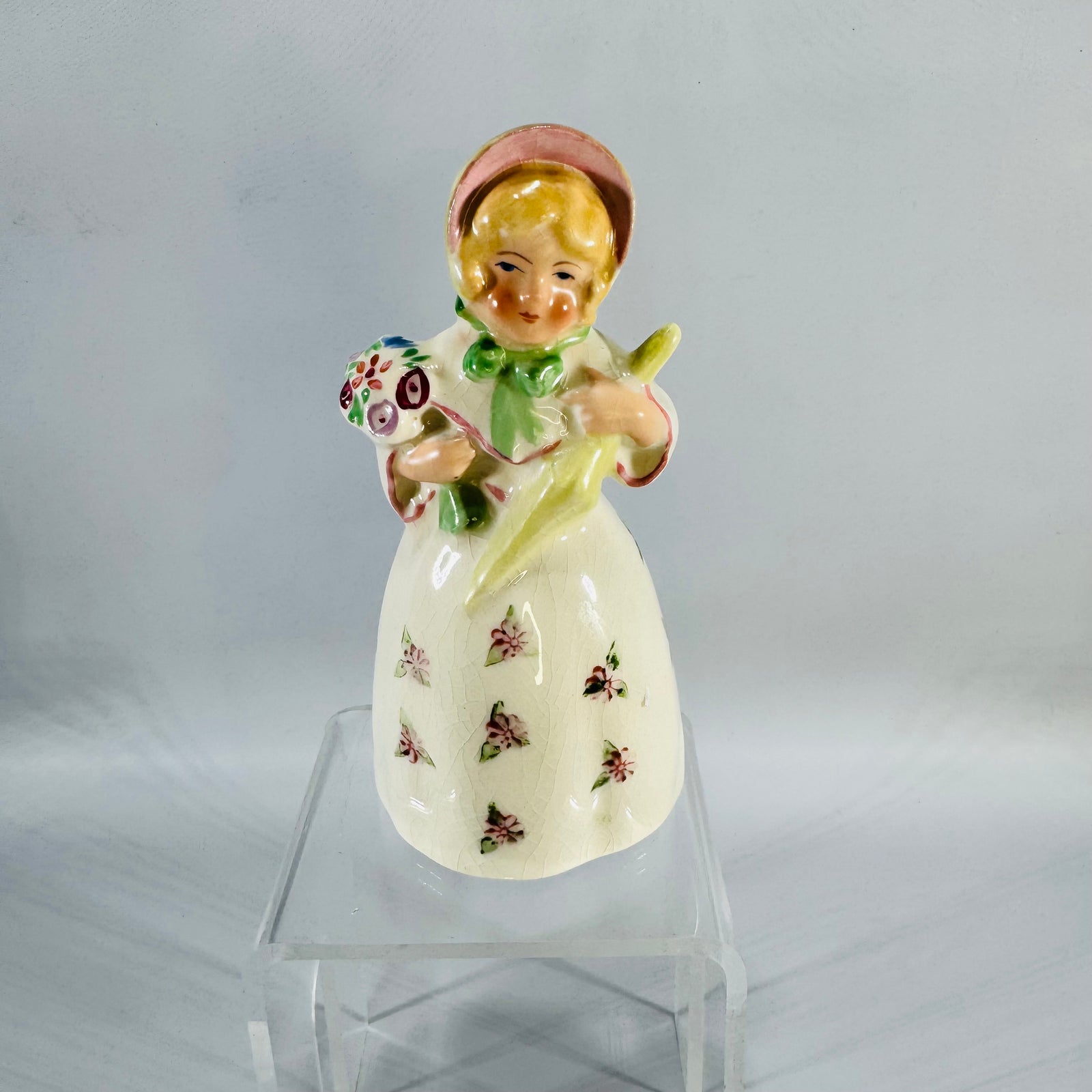 Vintage Japan Umbrella Girl Figurine | Small Ceramic Floral Shelf Sitter