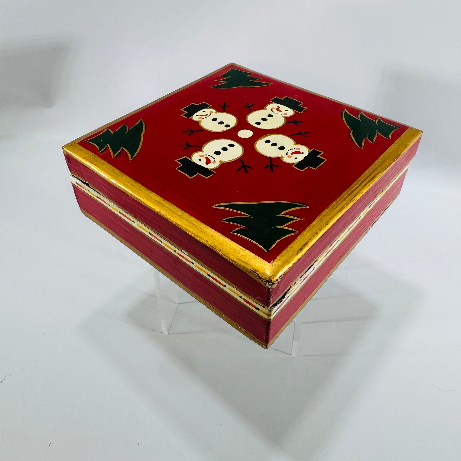 Vintage Oreside Wooden Snowman Coaster Set in Painted Christmas Box