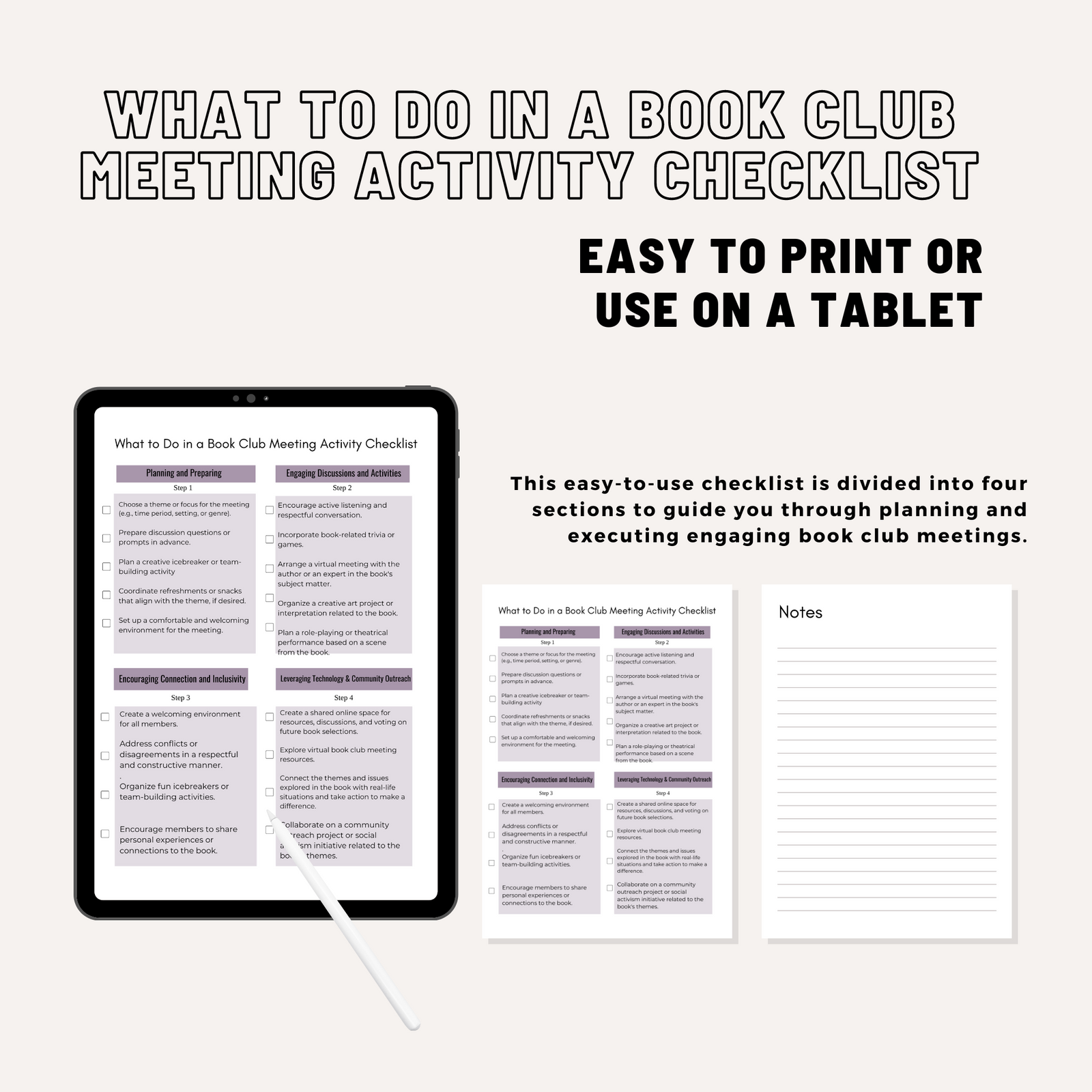 What to Do in a Book Club Meeting – Activity Checklist (PDF Download) | Instant Digital Download