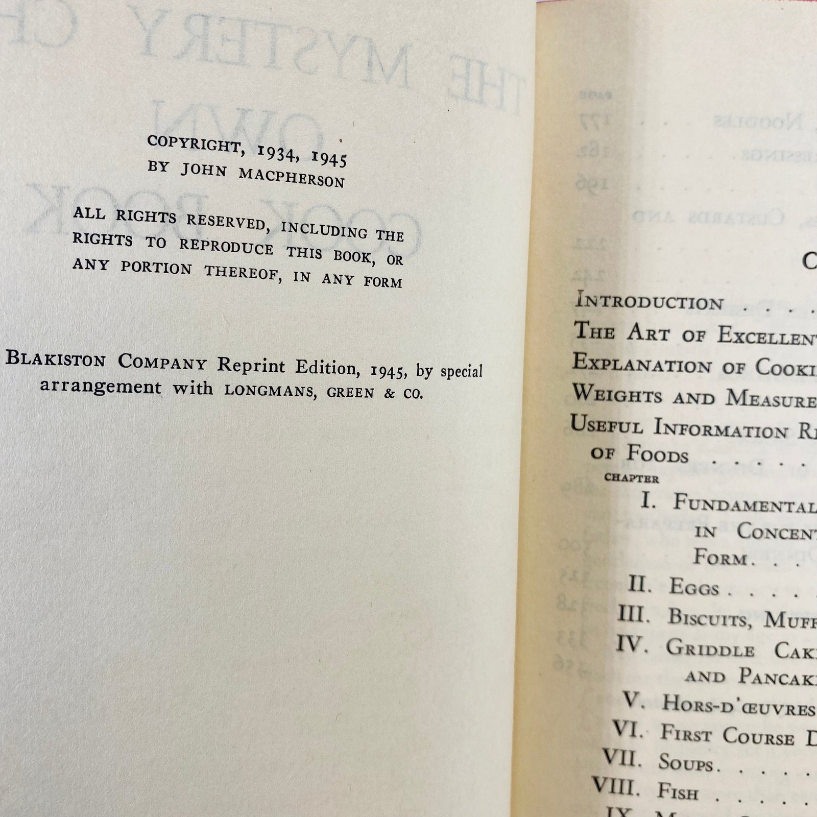 The Mystery Chef's Own Cookbook by John Macpherson 1945 The Blakiston Company Vintage Cookbook