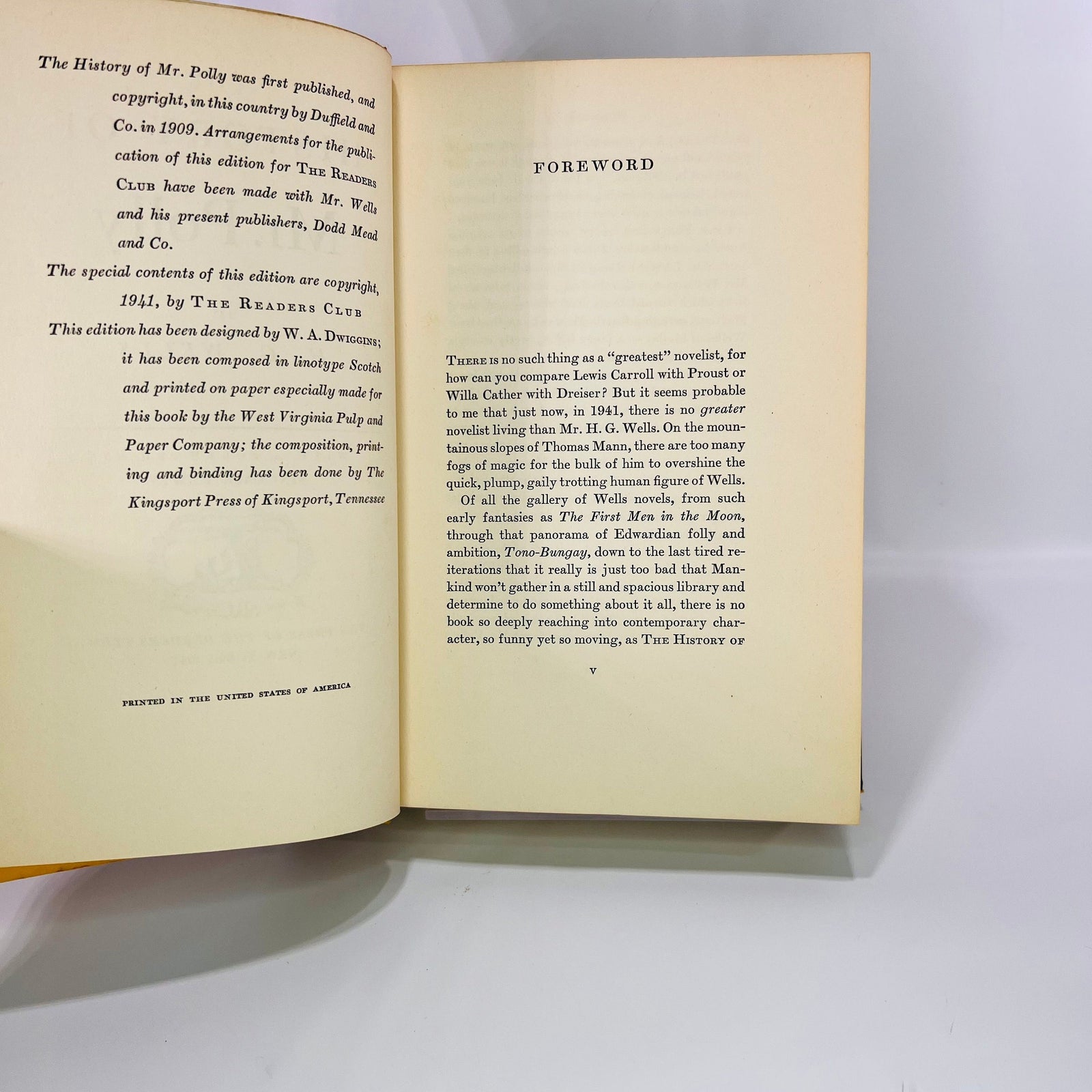 The History of Mr. Polly by H.G.Wells 1941 The Readers Club Vintage Book