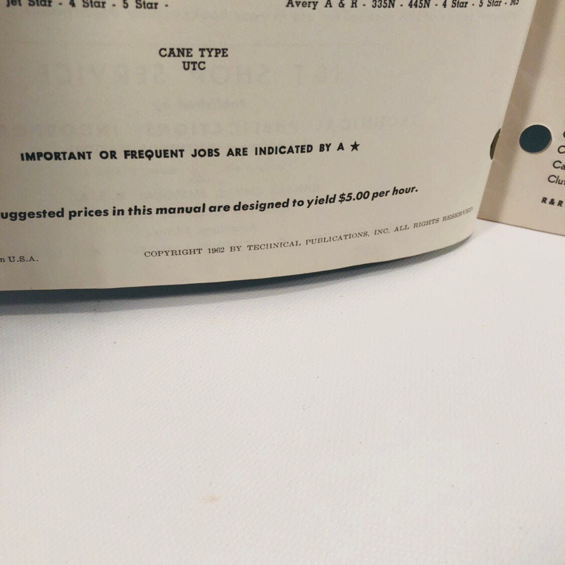 Copyright 1962 line and $5.00 per hour pricing note, I&T MM-12 manual