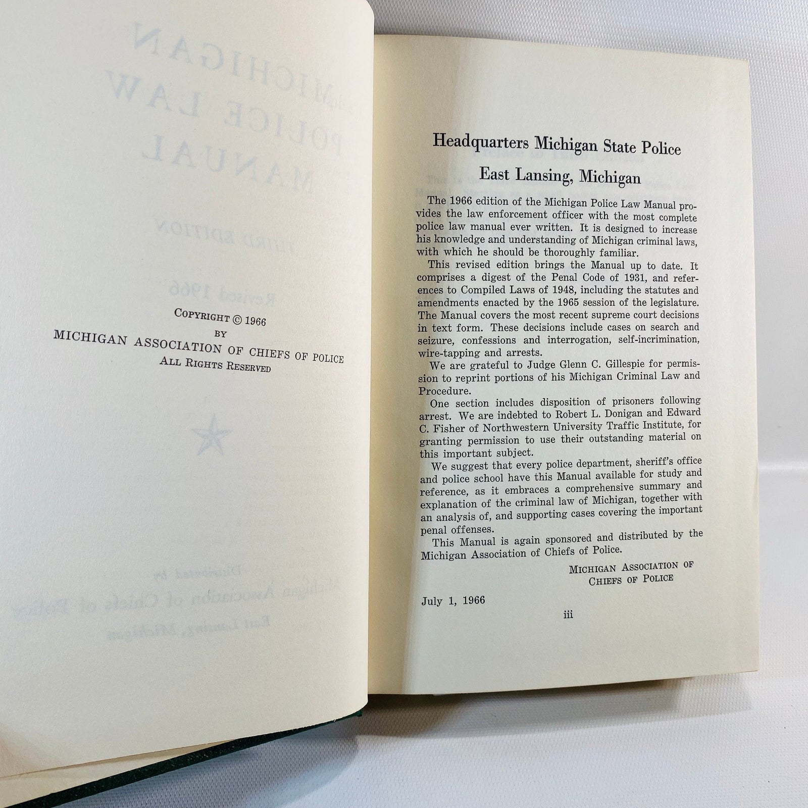 Michigan Police Law Manual Third Edition 1966