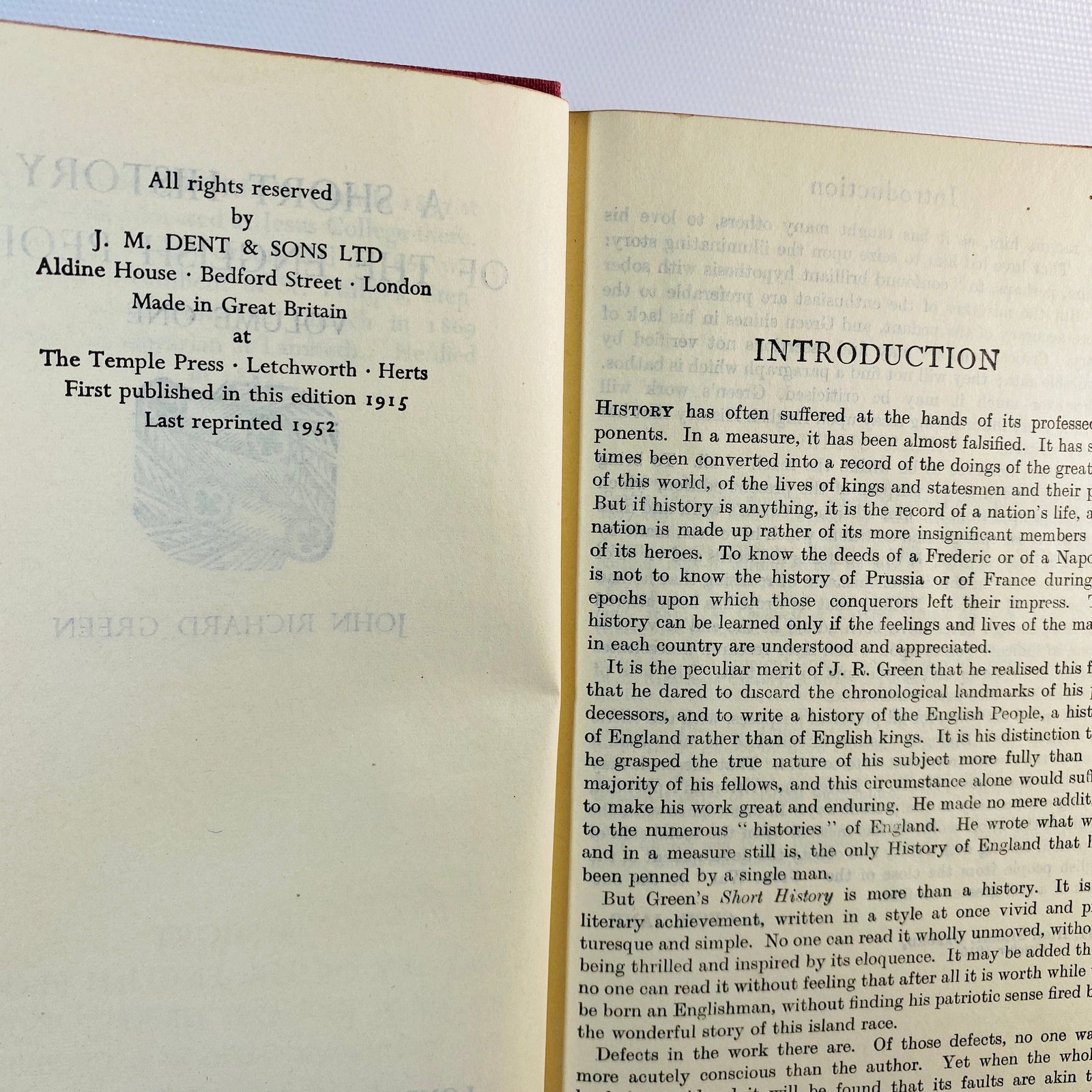 A Short History of The English People by J.R. Green Vol. One 1952 Vintage Book