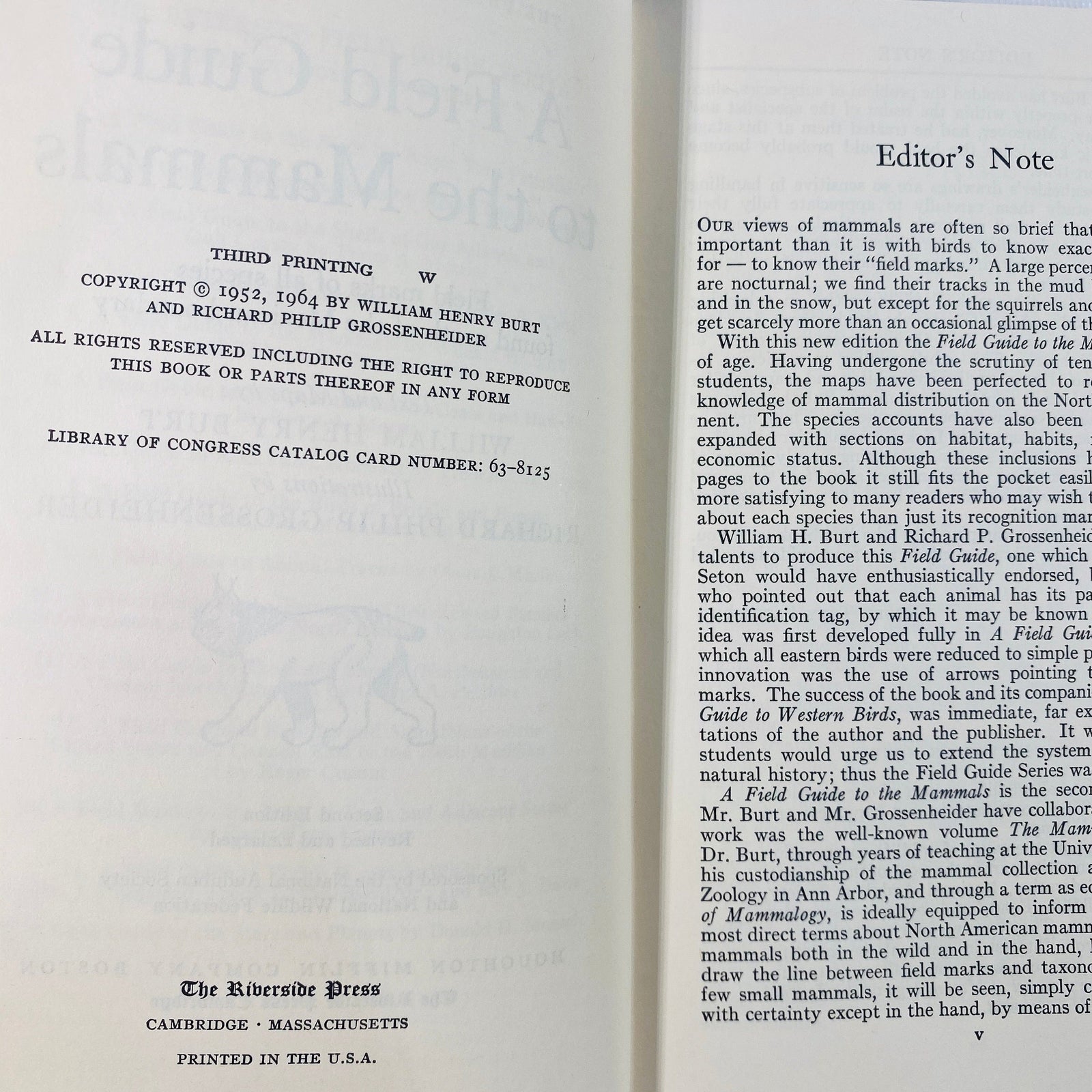 A Field Guide to the Mammals by William Burt 1964