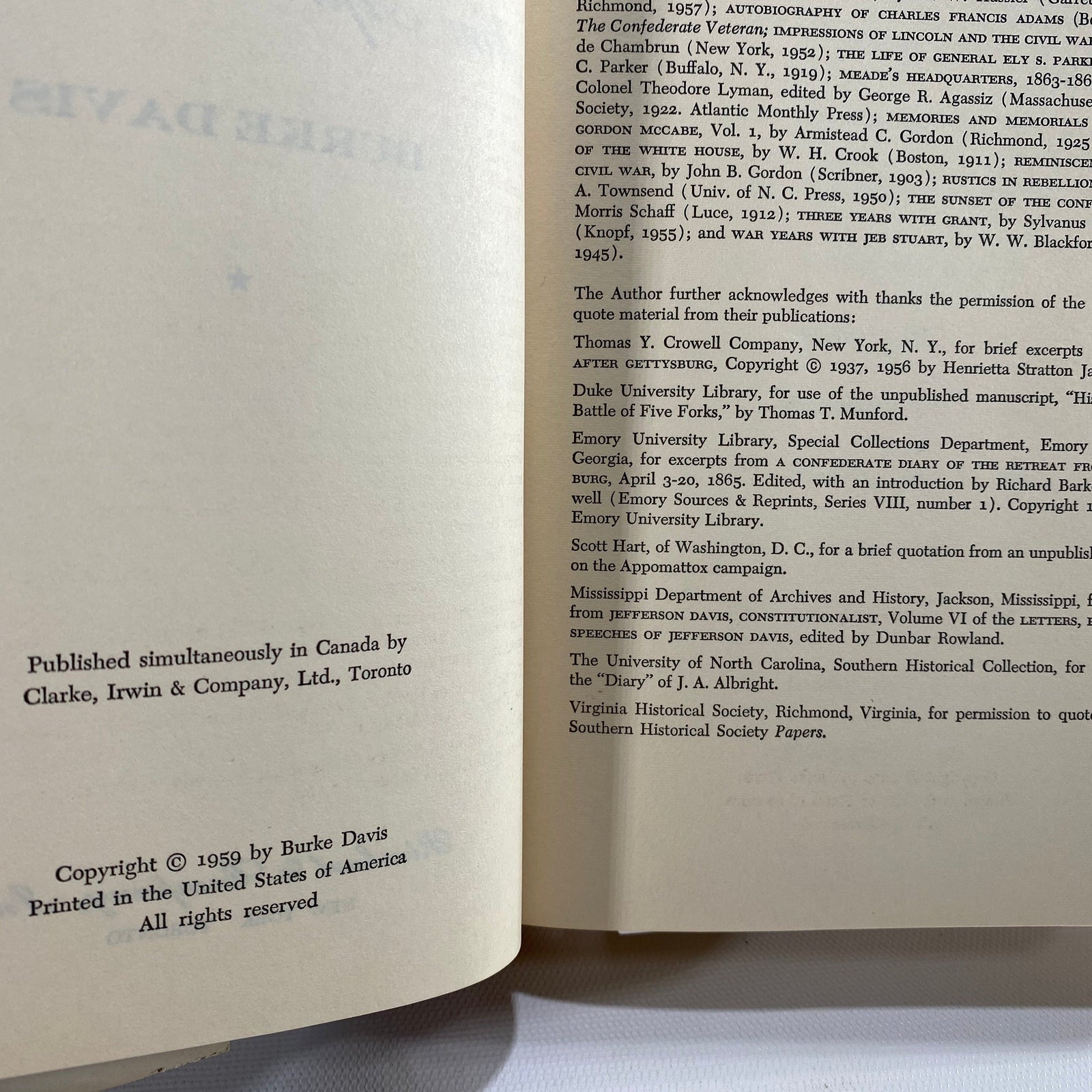 To Appomattox Nine April Days, 1865 by Burke Davis 1959 Vintage Book