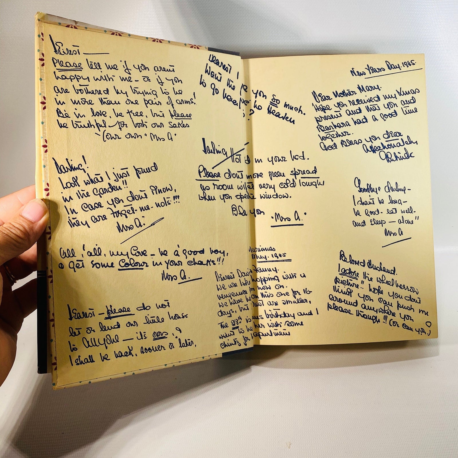 Endpapers printed with handwritten notes signed Mrs. A, Gertrude Lawrence 1954