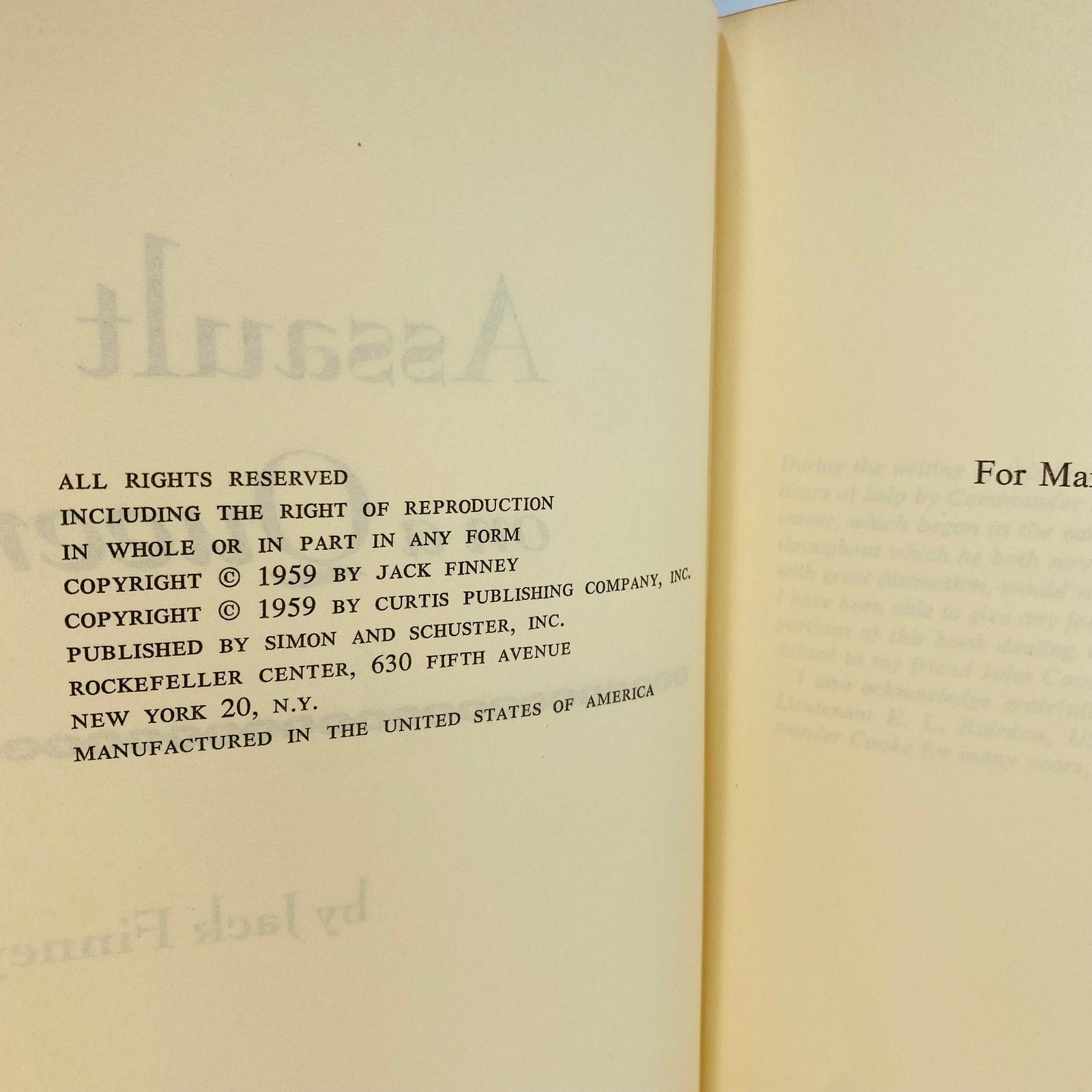 Assault on a Queen a Novel by Jack Finney 1959 Simon & Schuster Vintage Book