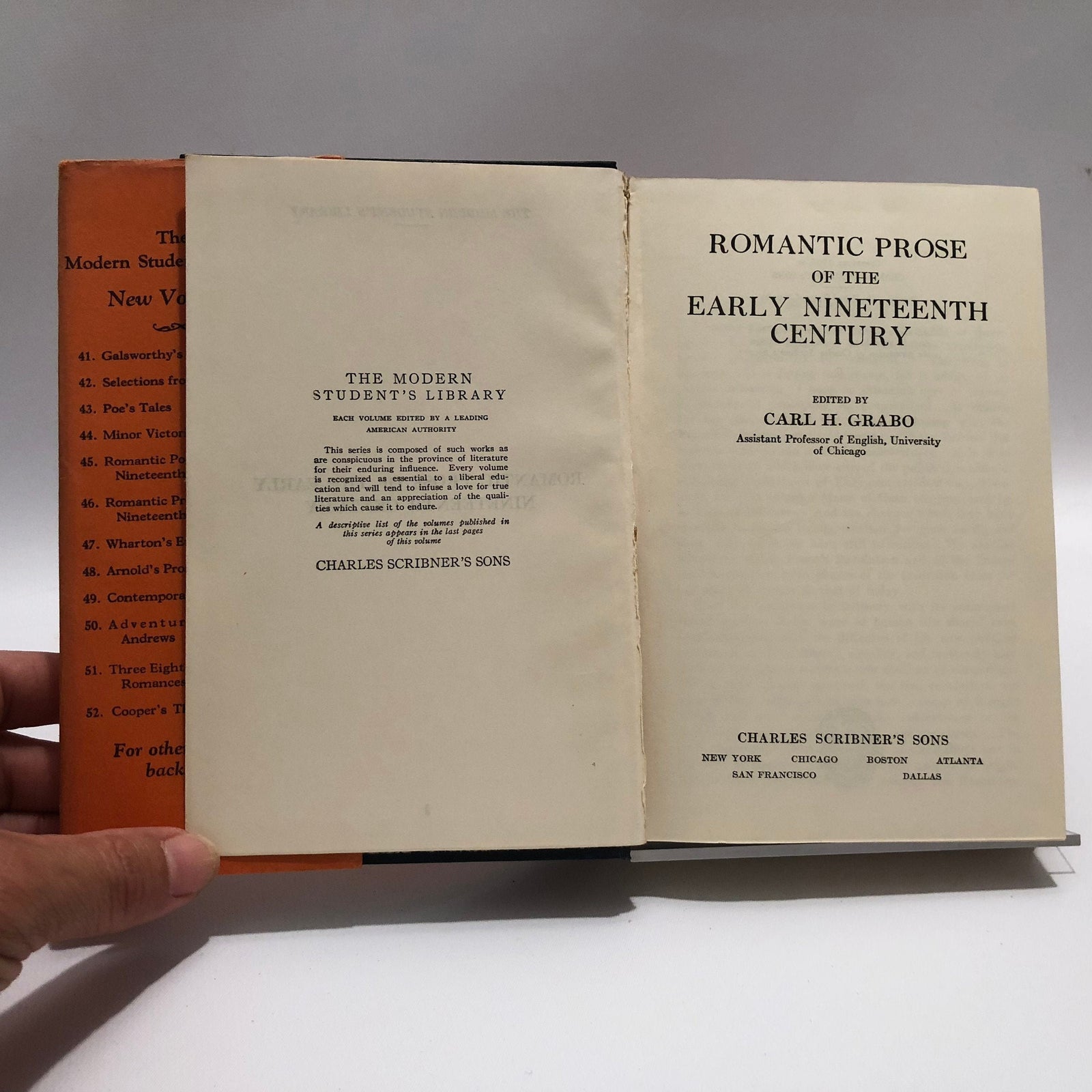 Romantic Prose of the Early Nineteenth Century 1927 Edited by Carl H. Grabo Published by The Modern Students Library Vintage Book