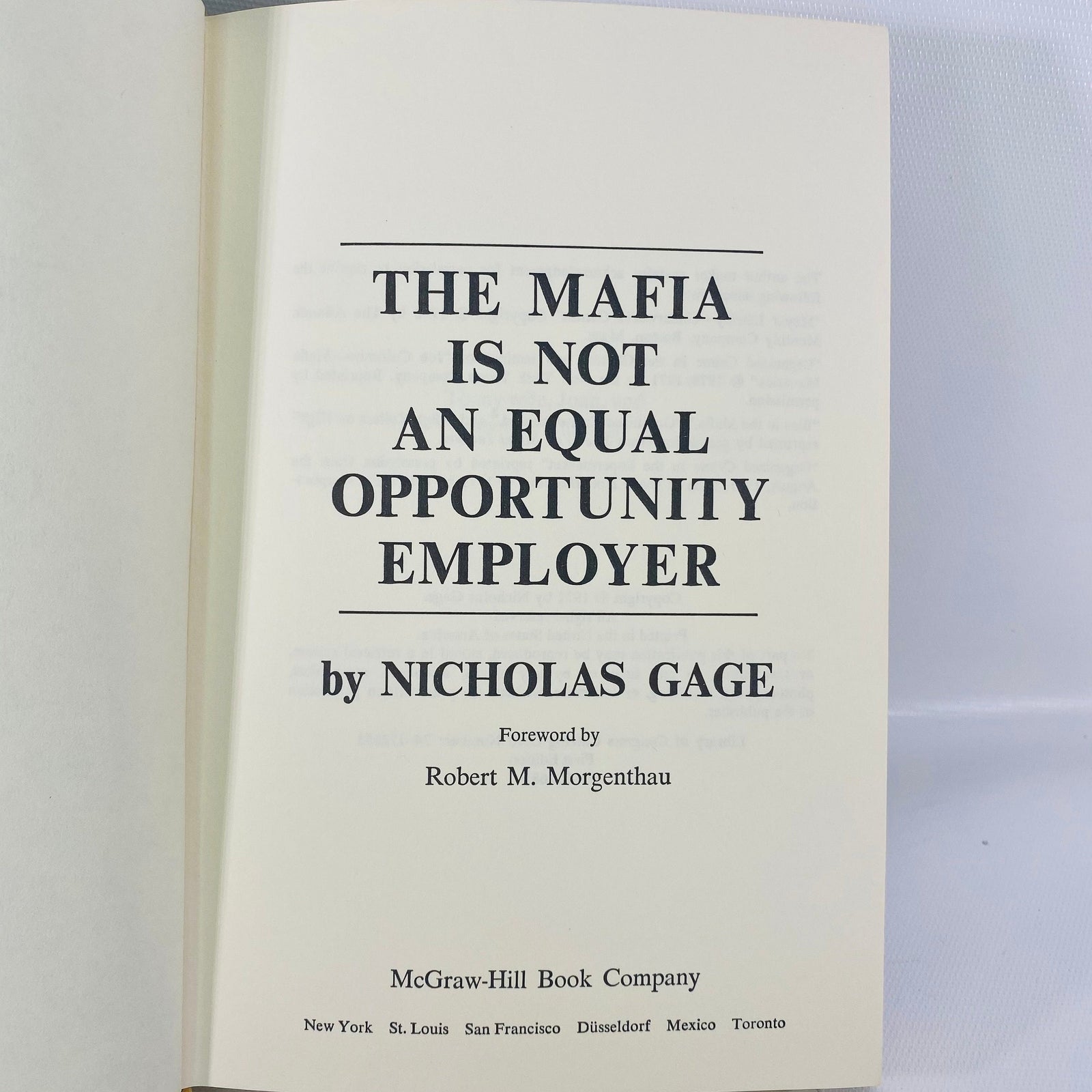 This Mafia is not an Equal Opportunity Employer by Nicholas Gage 1971 First Edition McGraw-Hill Co Vintage Book