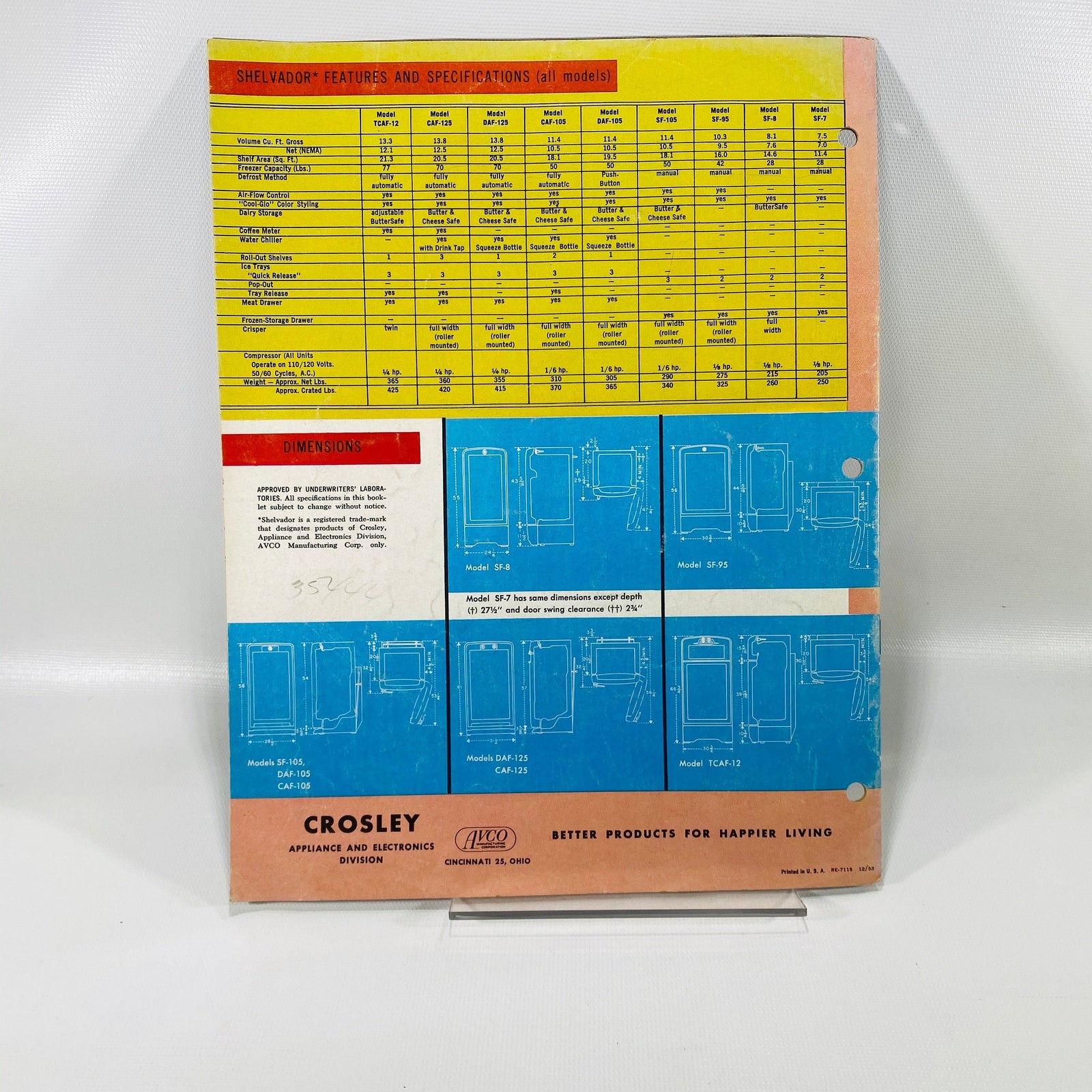 Advertising Pamphlet for Crosby Super Shelvador Refrigerator by The Crosley Appliance and Electronics Division 1953