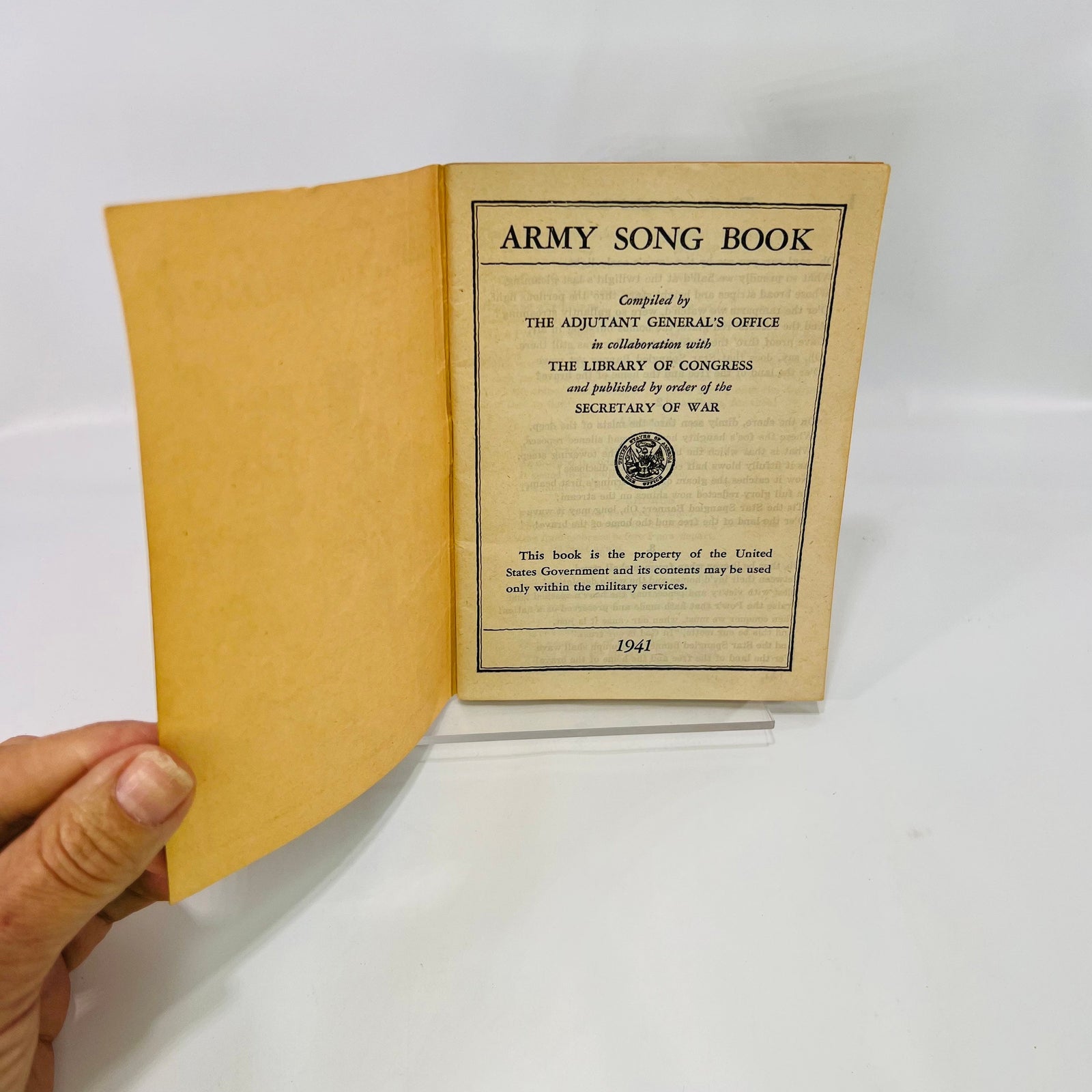 Title page compiled by the Adjutant General's Office, Army Song Book 1941