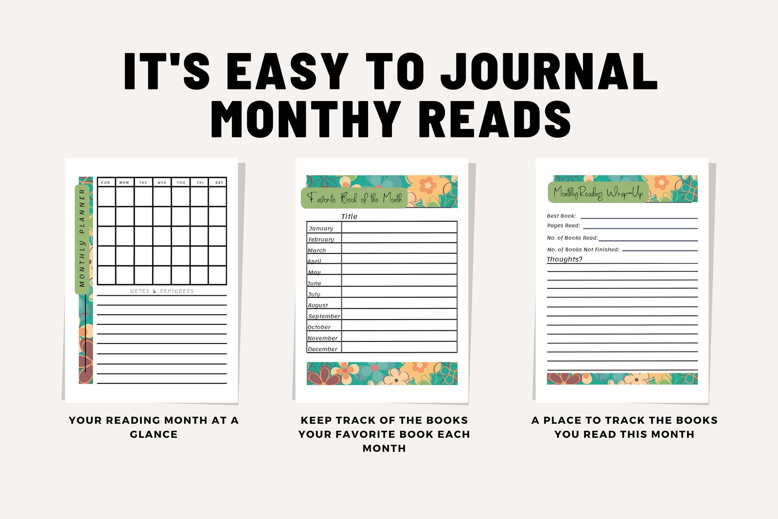 Reading Planner Cute Floral Printable Journal Templates Easy to Track Daily Organize Library Book Club Wish List Reviews Monthly Goals Pdf