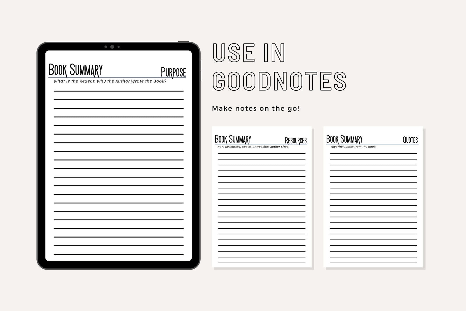 Book Review & Summary Template System Basic Writing Prompts for Book Club Quality Reviews Character Plot Event Quotes Printable Pages PDF A5