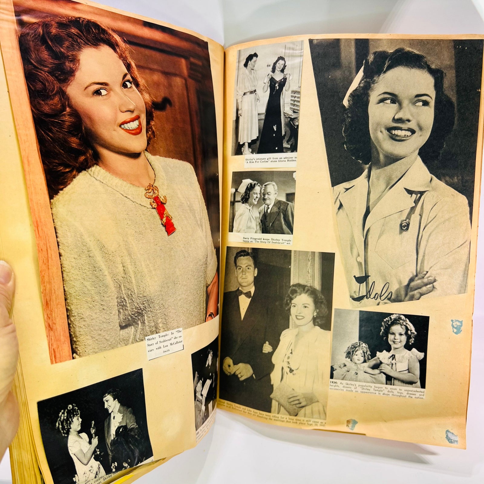 Color magazine portrait and formal photo with a man in a tuxedo, Shirley Temple scrapbook