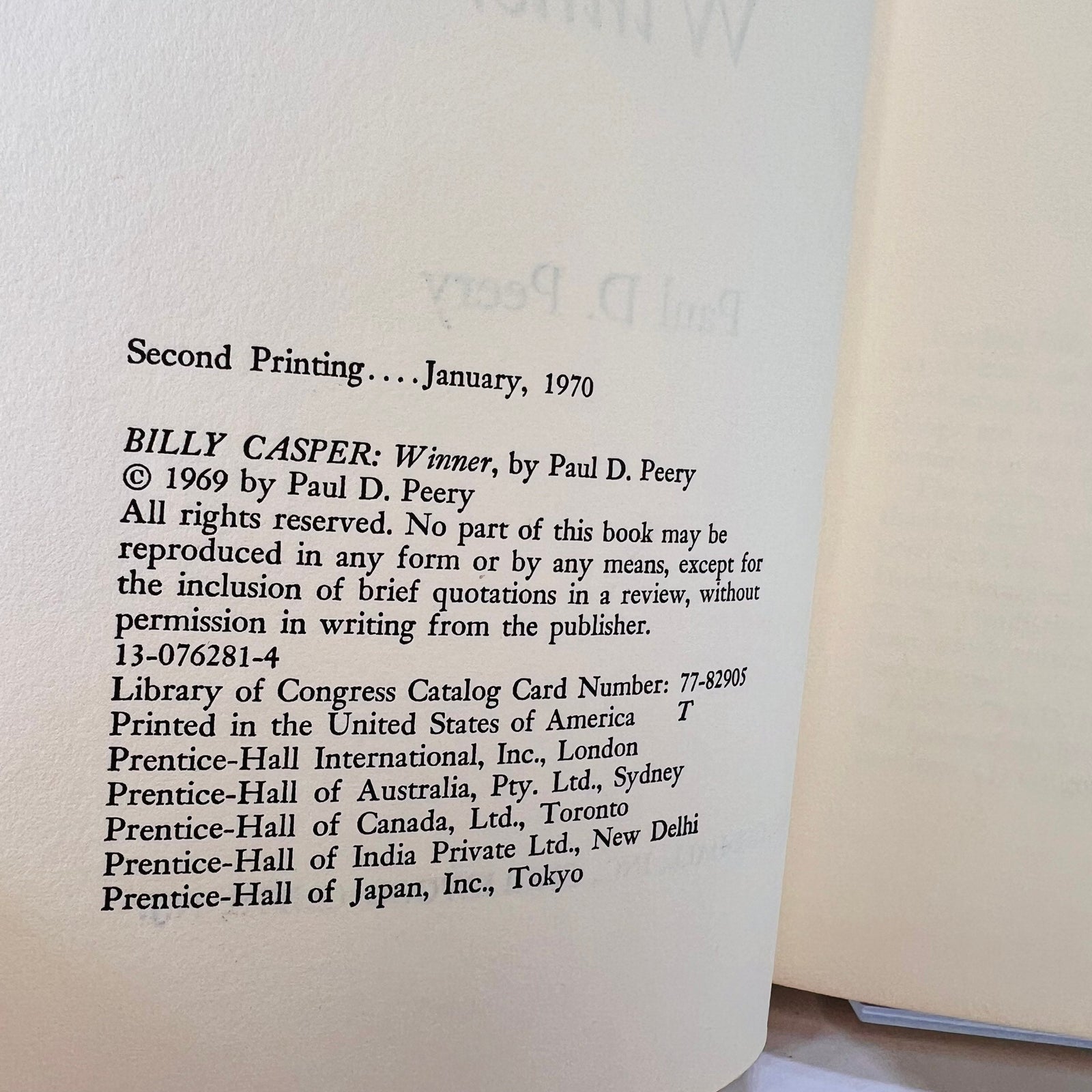 Billy Casper Winner by Paul D. Peery 1970 Prentice-Hall Inc Vintage Book telling the Story of A PGA Tournament Golfer