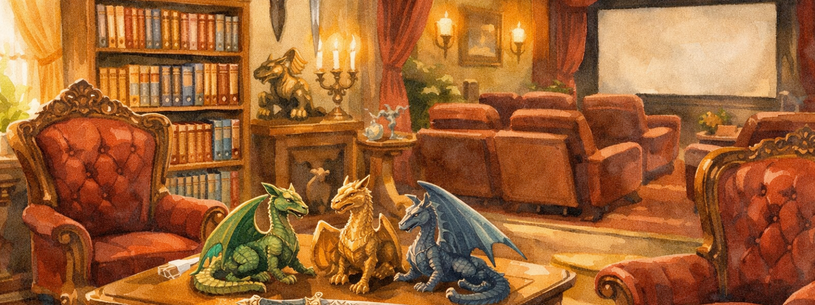 Fantasy paperbacks and dragon collectibles