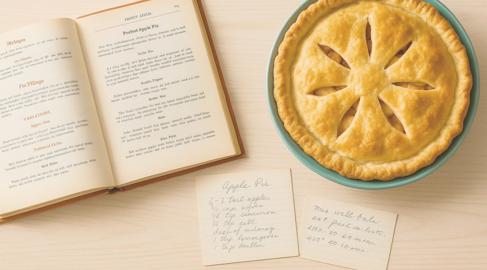 handwritten apple pie recipe cards