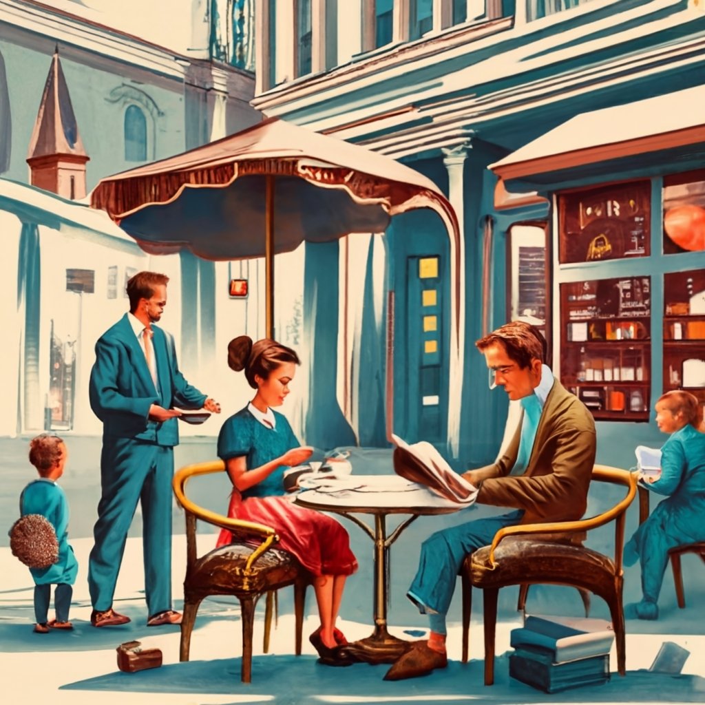 family reading books by famous authors in a cafe-reading vintge 