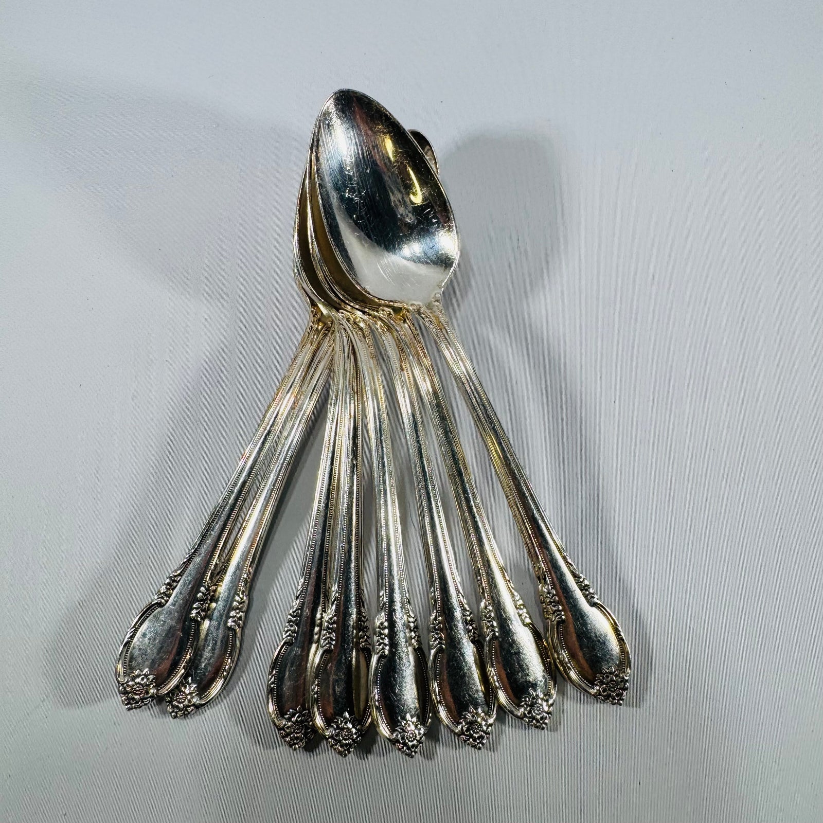 1847 Rogers Bros Remembrance Silverplate Spoons Set of 9 Vintage 1948 Floral Flatware