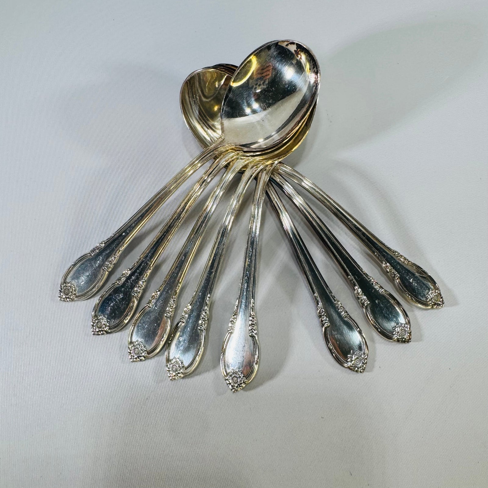 Vintage 1847 Rogers Bros Remembrance Silverplate Soup Spoon Set of 8 | 1948 Floral Flatware