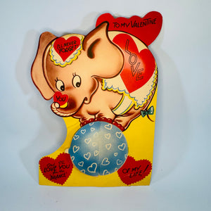 1920s 1930s Vintage Valentine Die Cut Elephant Pop Up Honeycomb Tissue Card To My Valentine “I’ll Never Forget!” 8x5.5