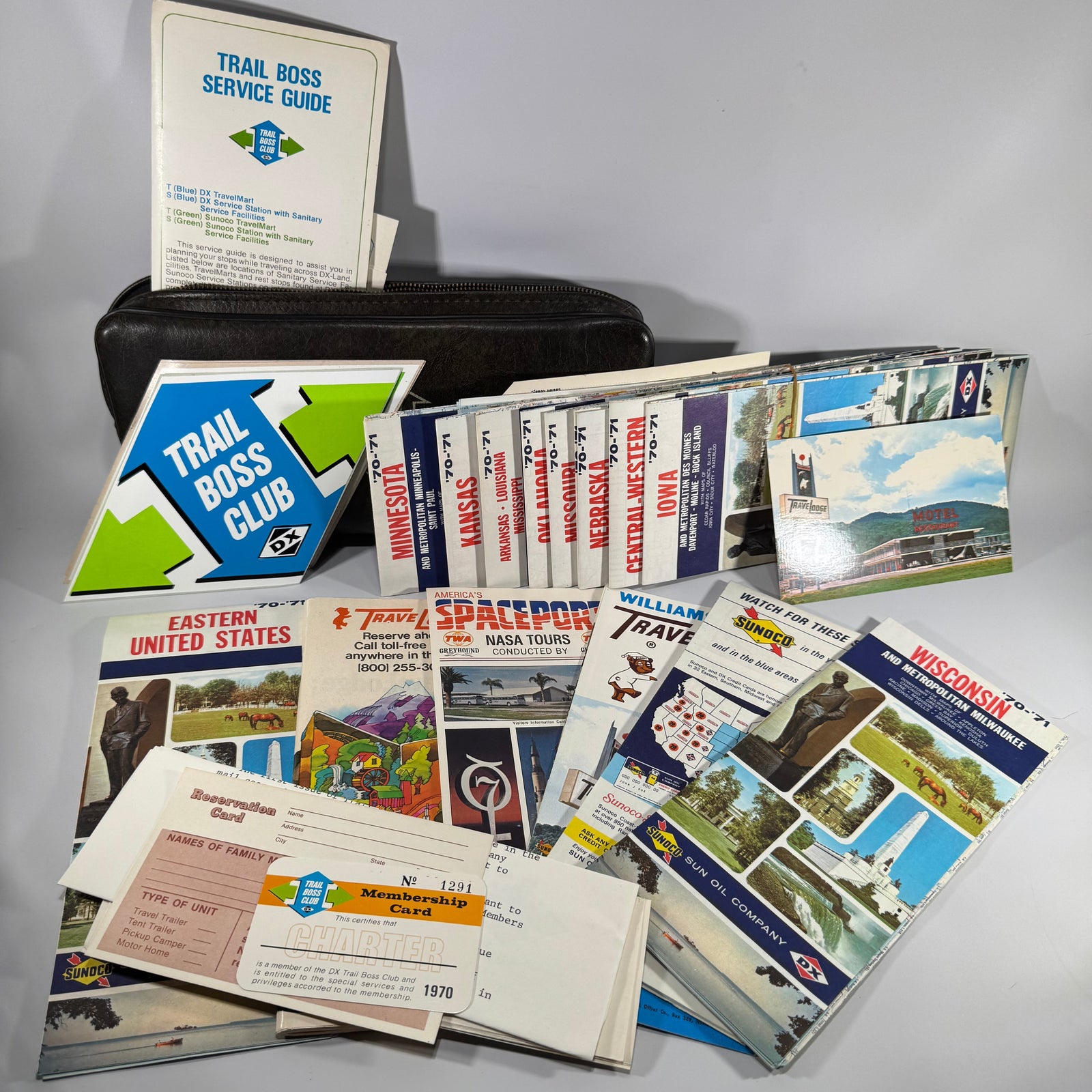 Vintage 1970 Trail Boss Club Travel Pouch Bundle | Sunoco Maps, Postcards & Road Trip Ephemera