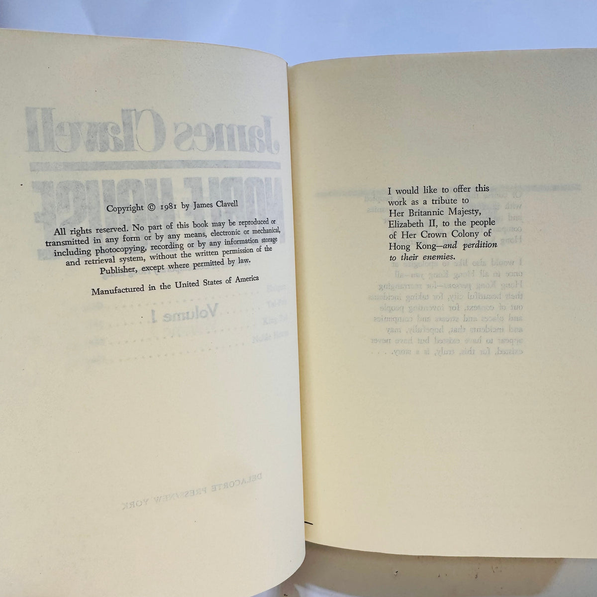 Noble House Volume One & Two by James Clavell 1981 Delecort Press