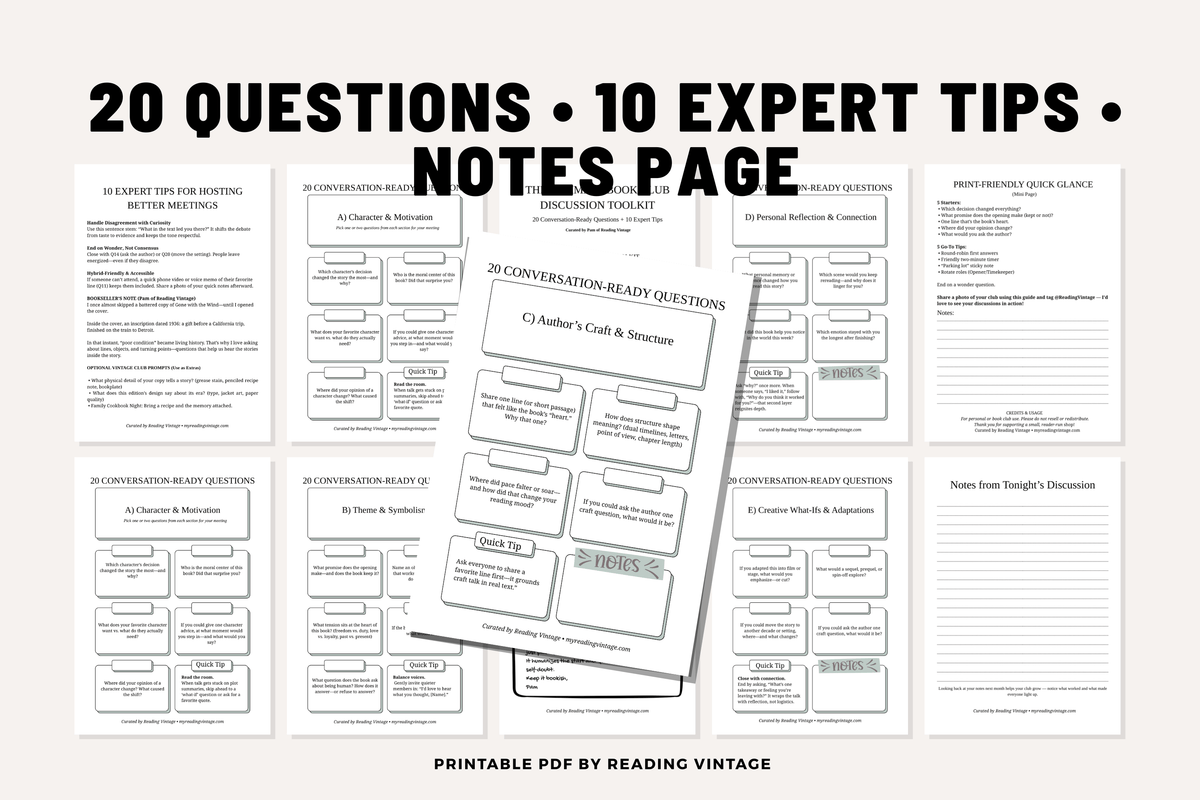 Ultimate Book Club Discussion Toolkit (Printable PDF) – 20 Questions + 10 Tips | Reading Guide