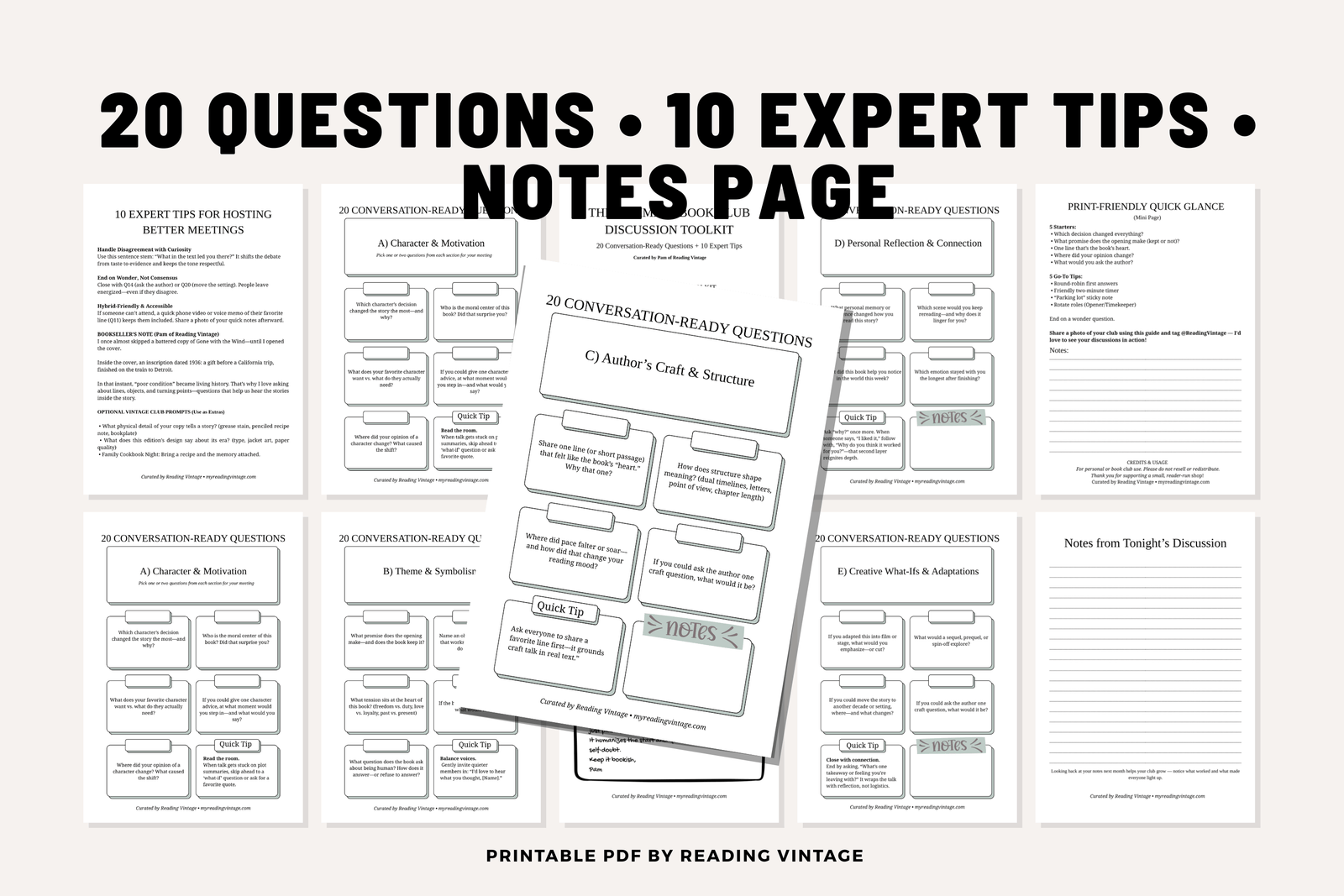 Ultimate Book Club Discussion Toolkit (Printable PDF) – 20 Questions + 10 Tips | Reading Guide
