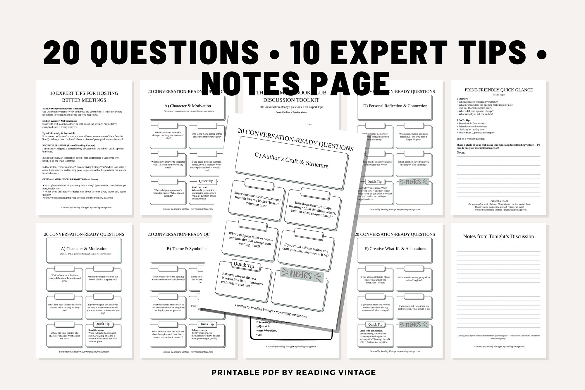 Ultimate Book Club Discussion Toolkit (Printable PDF) – 20 Questions + 10 Tips | Reading Guide
