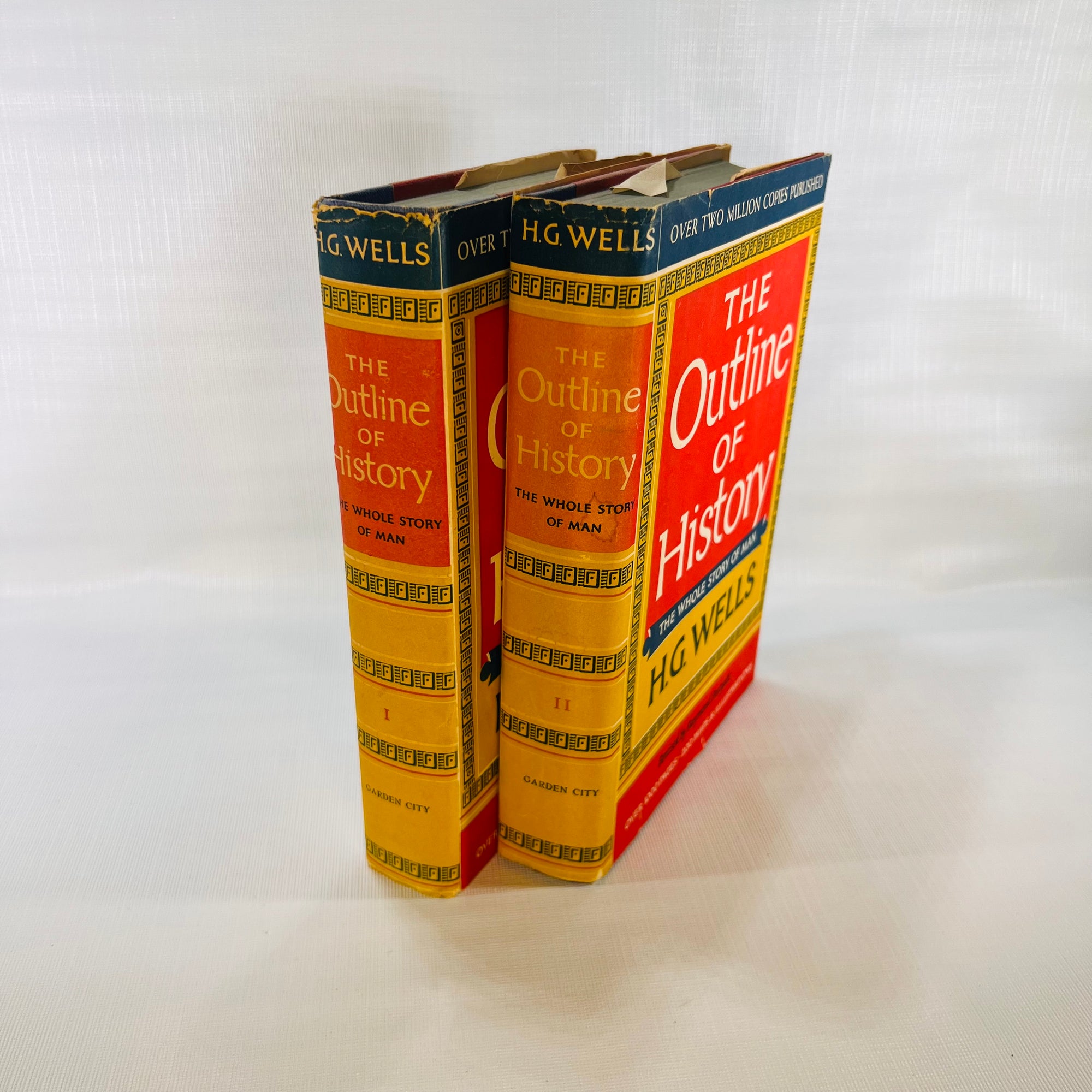 The Outline of History by H.G.Wells Garden City Books Two Volumes-Reading Vintage