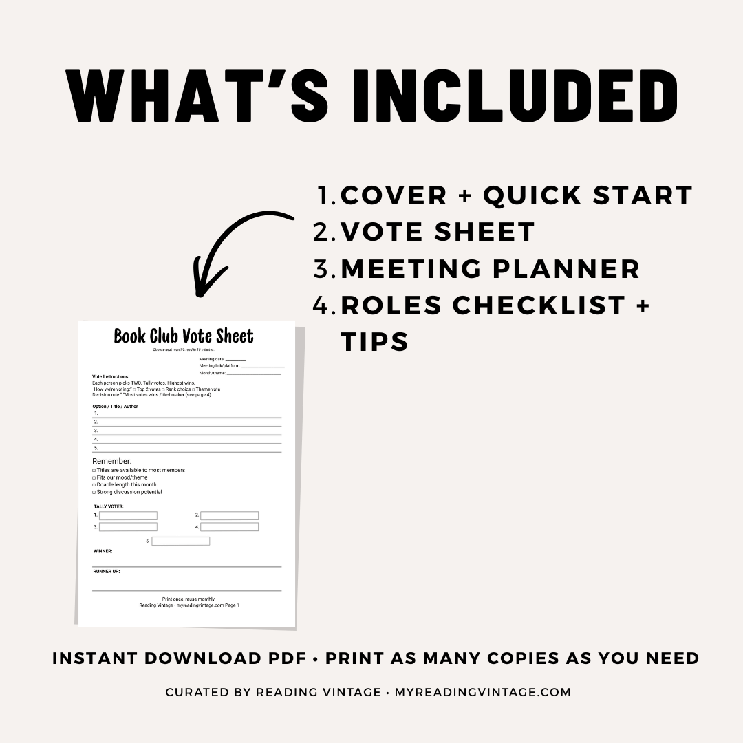 Book Club in 10 Minutes: Vote + Plan + Roles (PDF Printable)