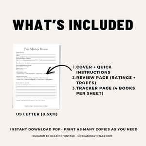 Cozy Mystery Tracker + Review Printable (US Letter PDF) | Reading Journal Pages