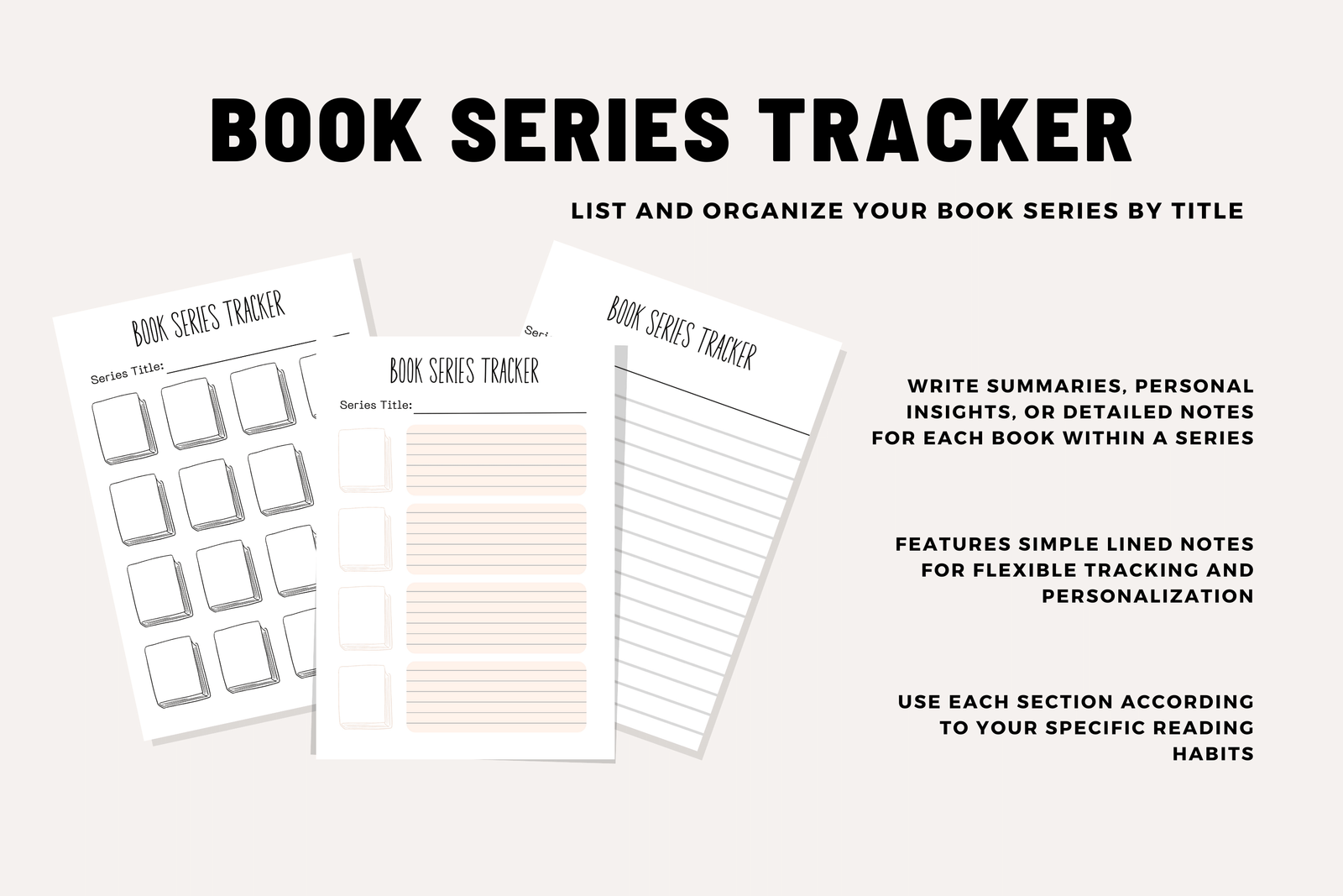Ultimate Book Series Tracker (4 Printable Pages, Customizable) – Digital Download PDF | Reading Planner, Series Log
