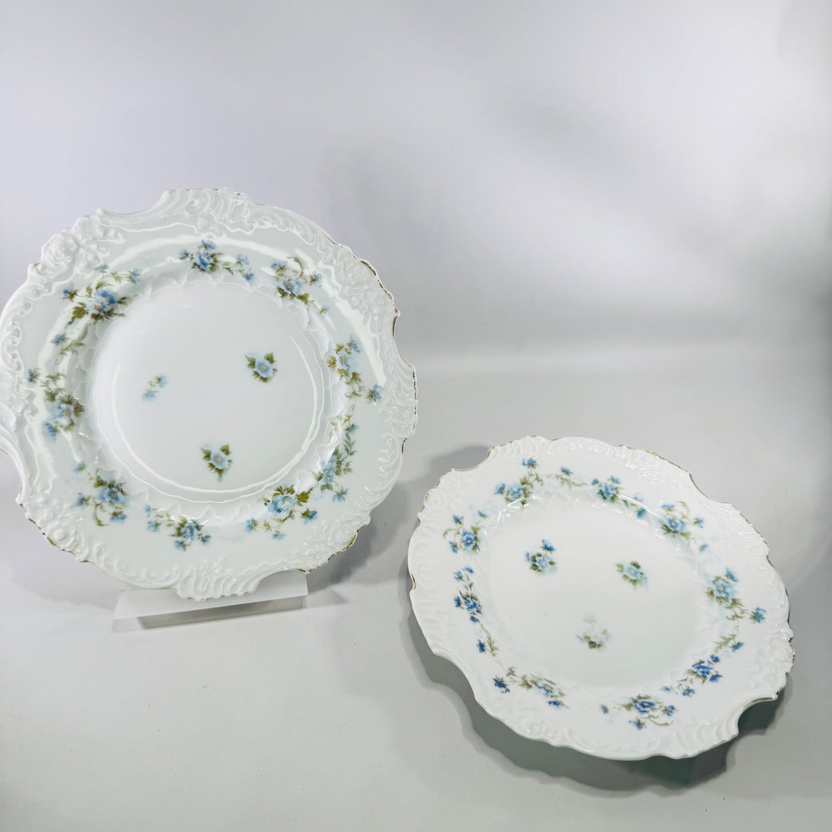Hermann Ohme Eglantine Plates Set of 2 Blue Floral Gold Trim