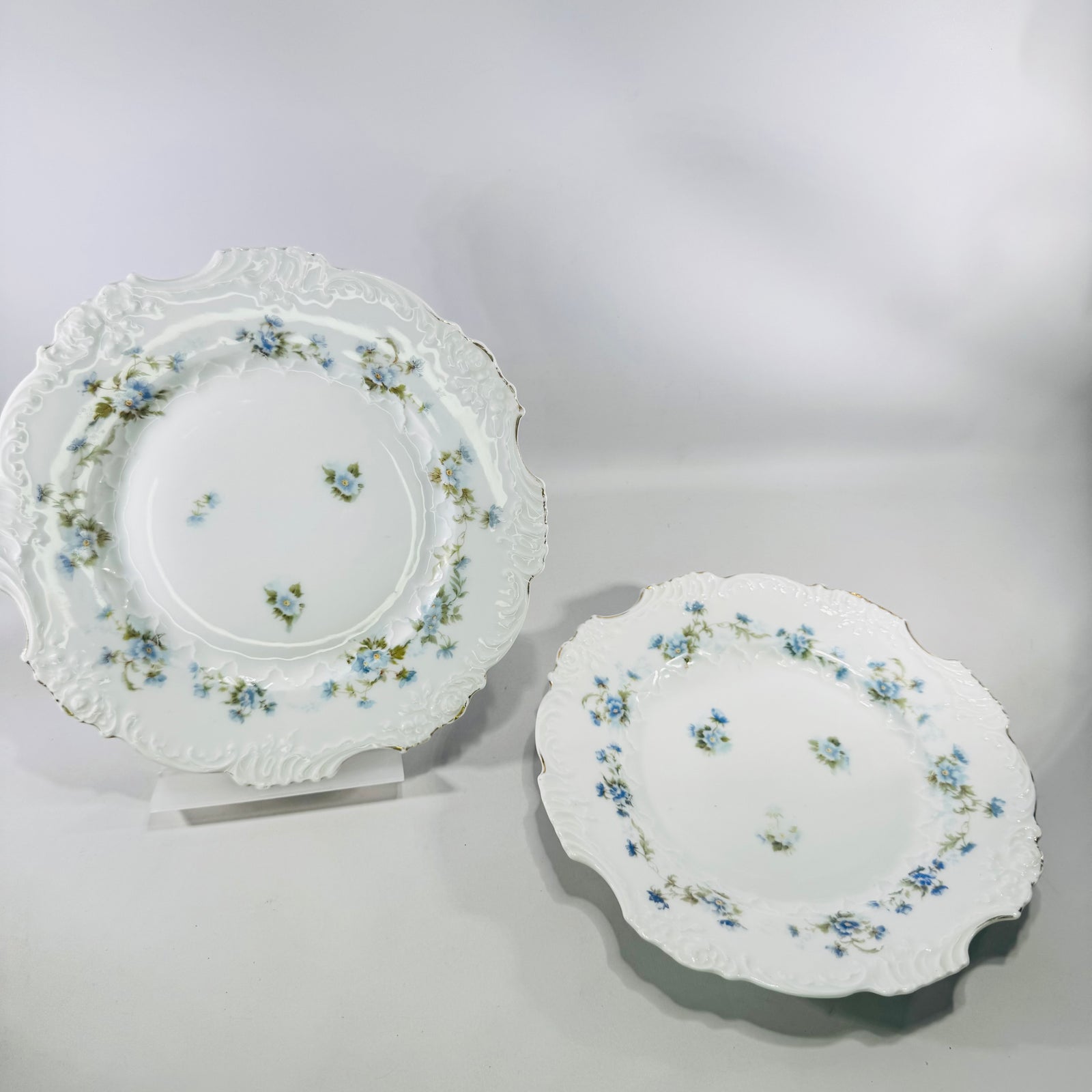 Hermann Ohme Eglantine Plates Set of 2 Blue Floral Gold Trim