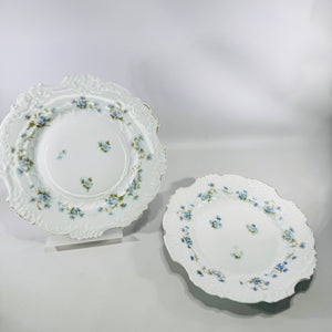 Hermann Ohme Eglantine Plates Set of 2 Blue Floral Gold Trim