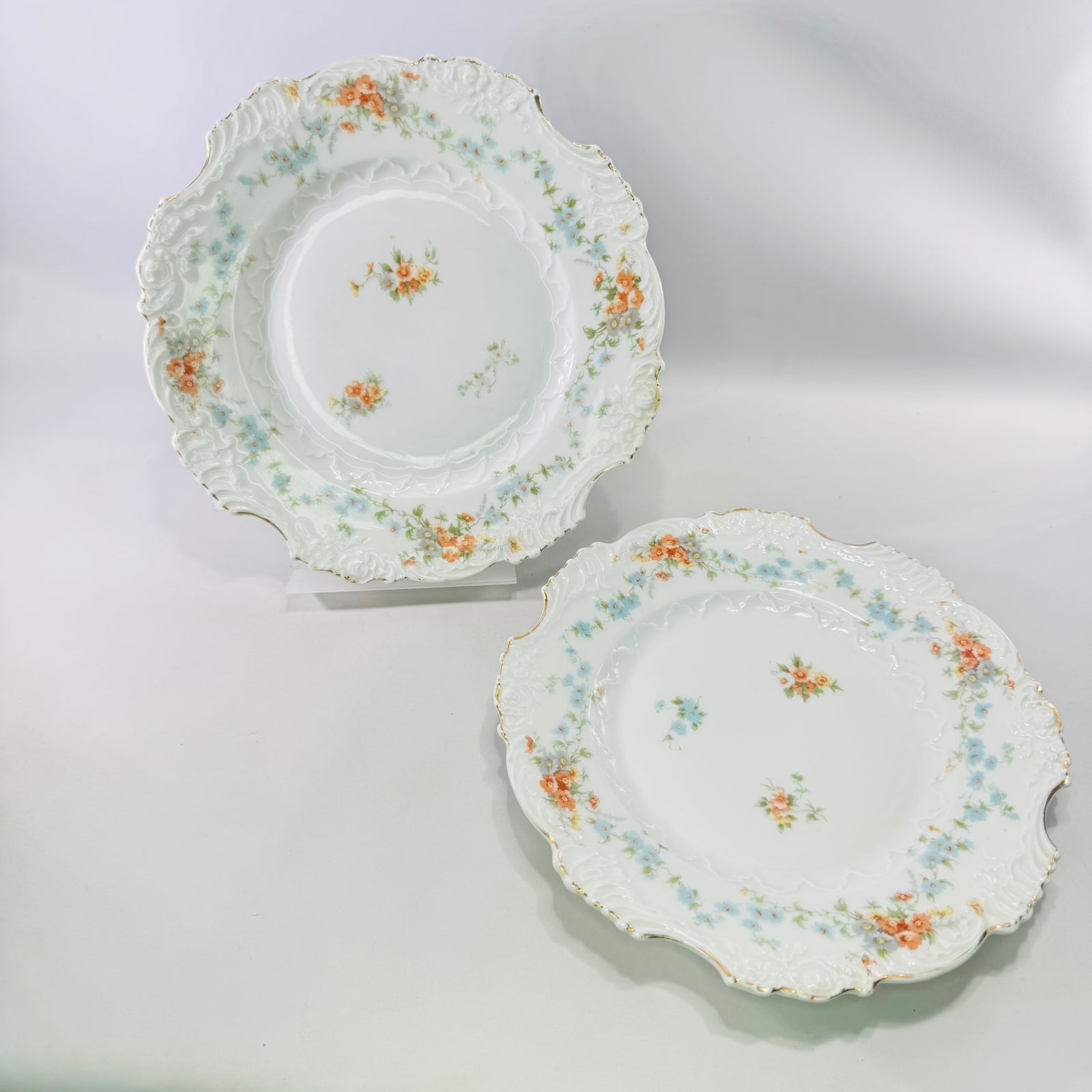 Hermann Ohme Eglantine Plates Set of 2 Peach Blue Floral