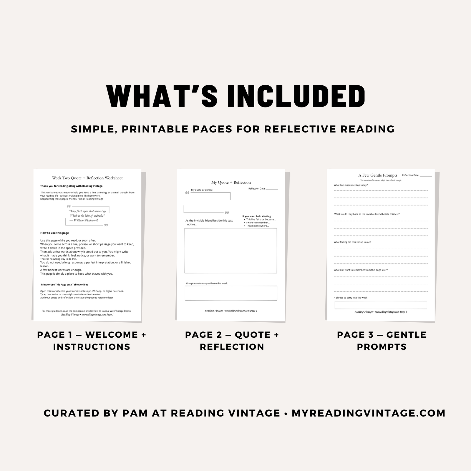 Quote + Reflection Worksheet – Vintage Poetry Reading Journal Printable