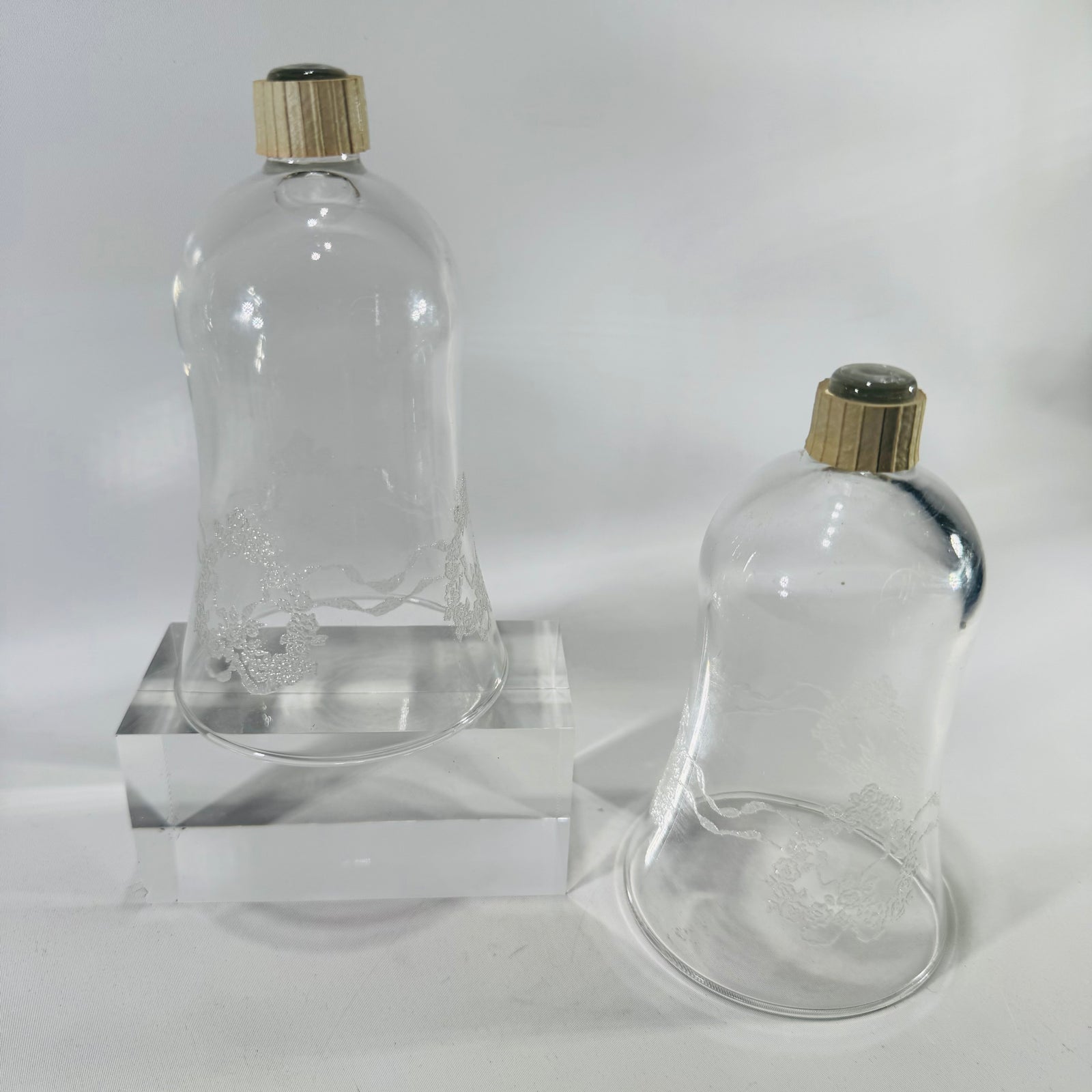 Homco Hearts and Ribbons Votive Holders Set of 2 Vintage Home Interiors Etched Glass Peg Cups