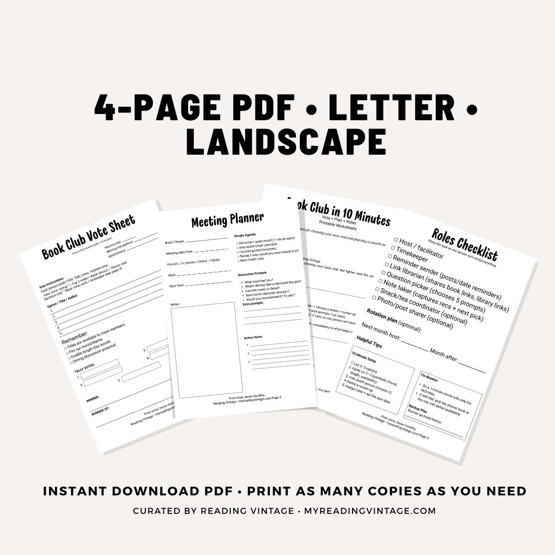 Book Club in 10 Minutes: Vote + Plan + Roles (PDF Printable)