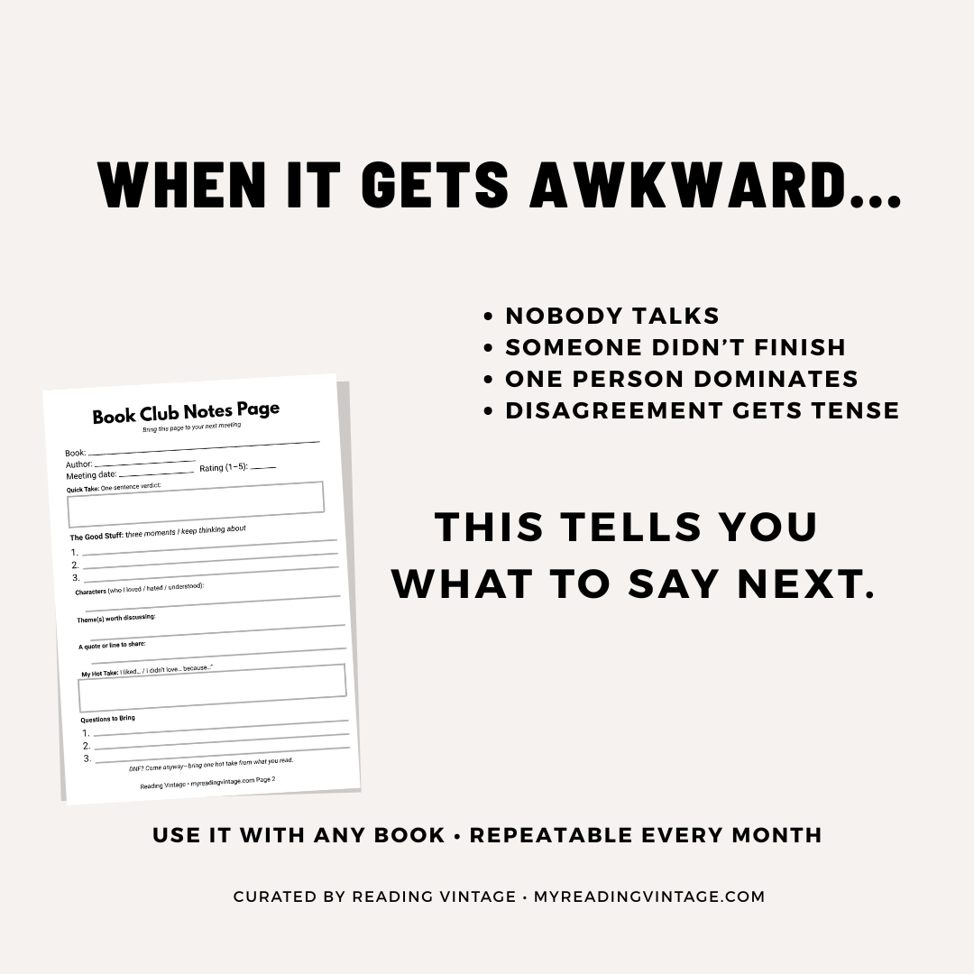 Awkward Silence Rescue Sheet (Printable) | Book Club Games & Discussion Toolkit (PDF Download 3 Pages)